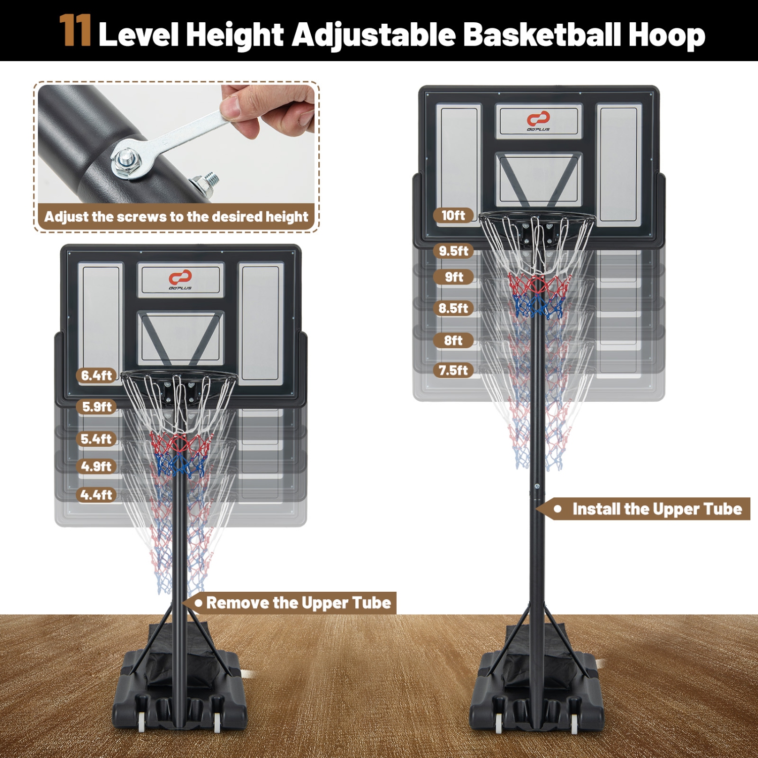 Goplus Portable Basketball Hoop 11-Level Height Adjustable Basketball Hoop & Goal