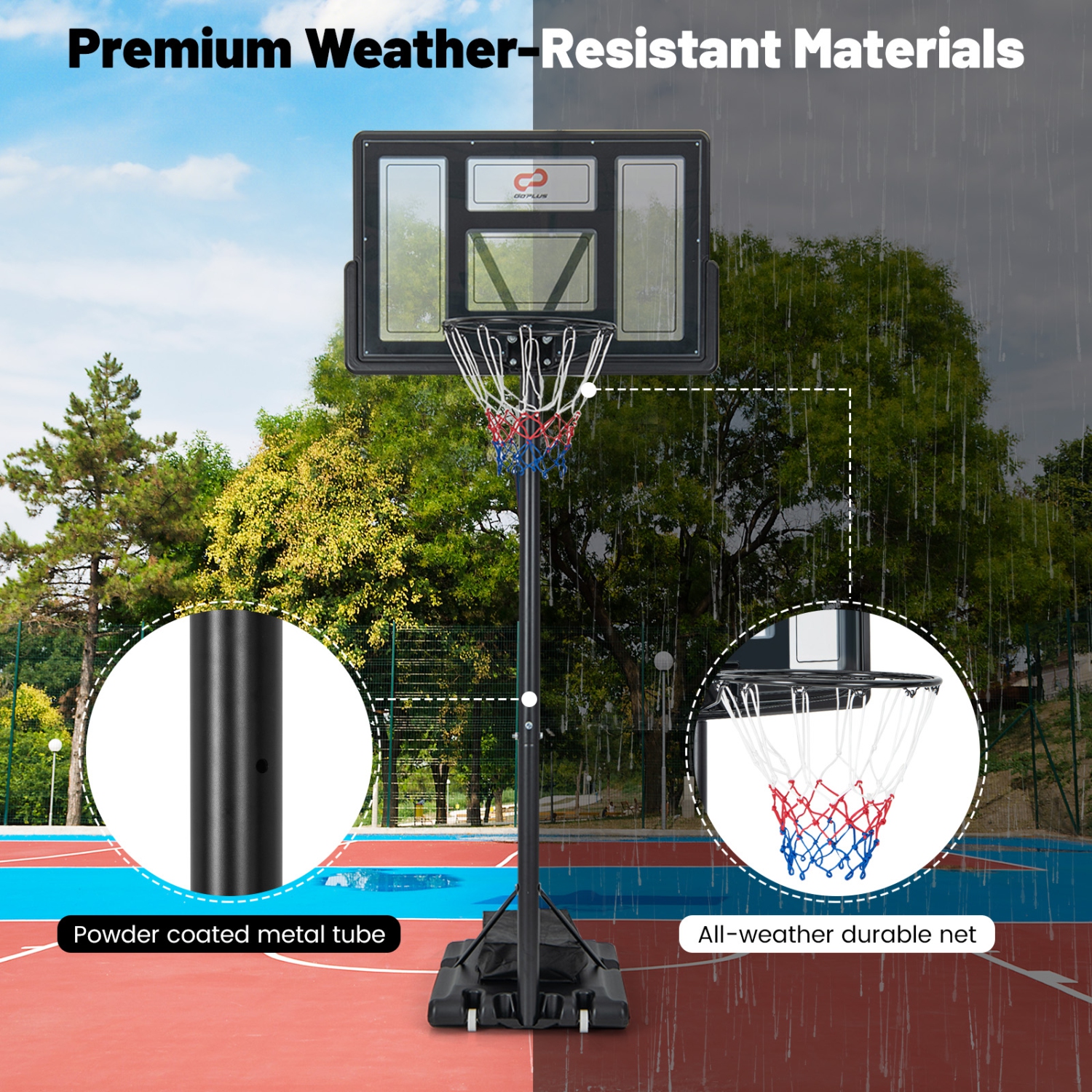 Goplus Portable Basketball Hoop 11-Level Height Adjustable Basketball Hoop & Goal