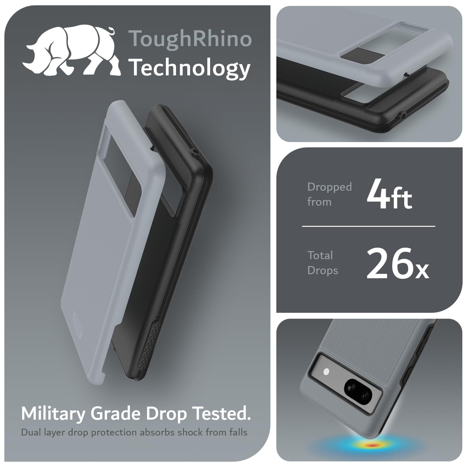 TUDIA MergeGrip Google Pixel 7a Case Military Grade - Gray