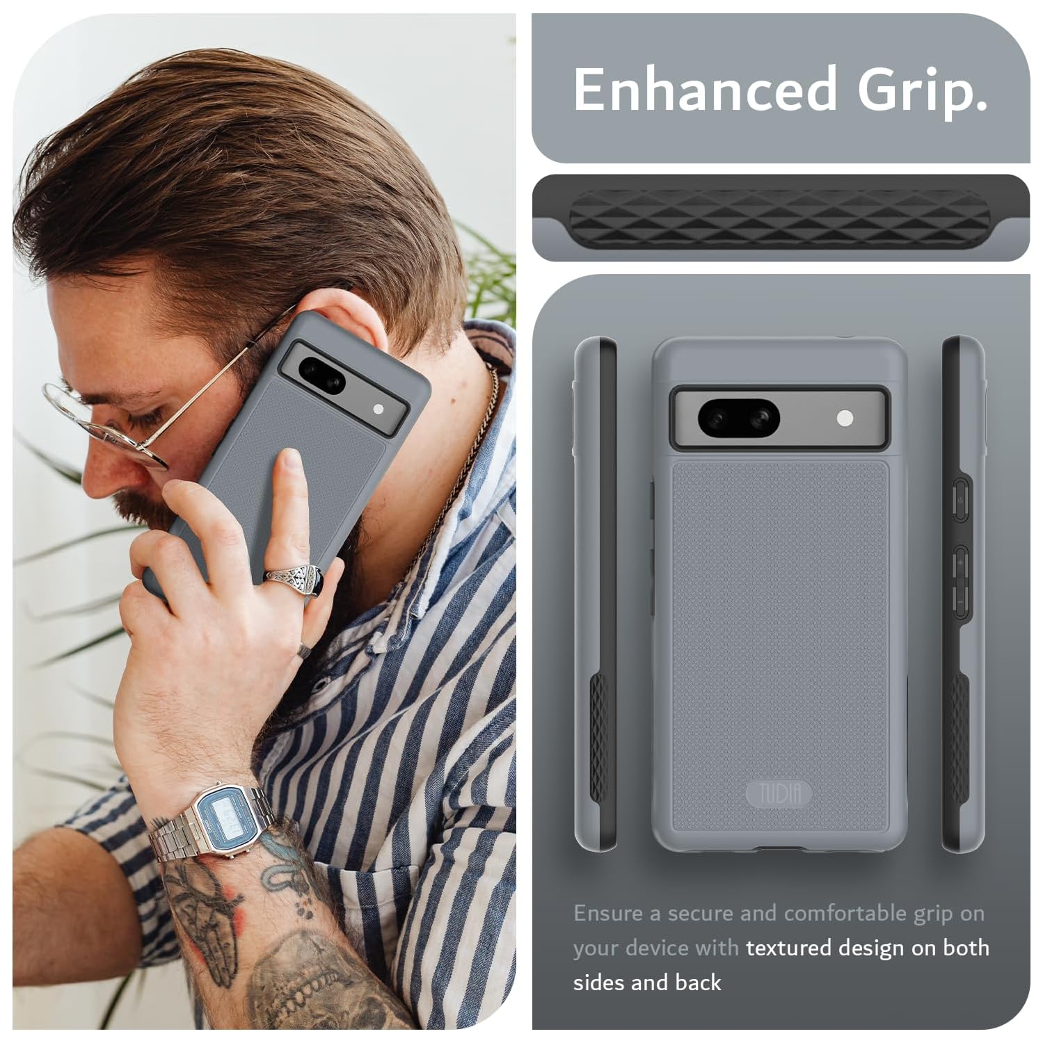 TUDIA MergeGrip Google Pixel 7a Case Military Grade - Gray