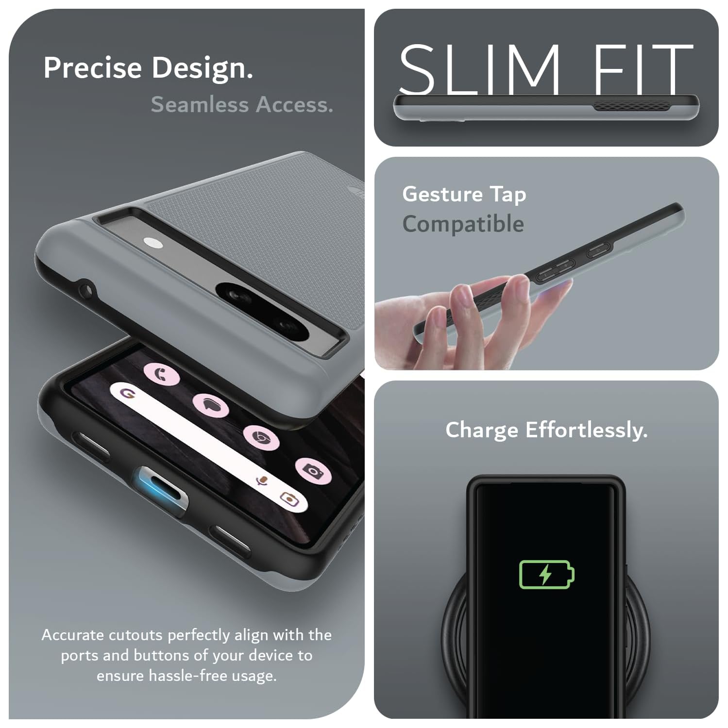 TUDIA MergeGrip Google Pixel 7a Case Military Grade - Gray