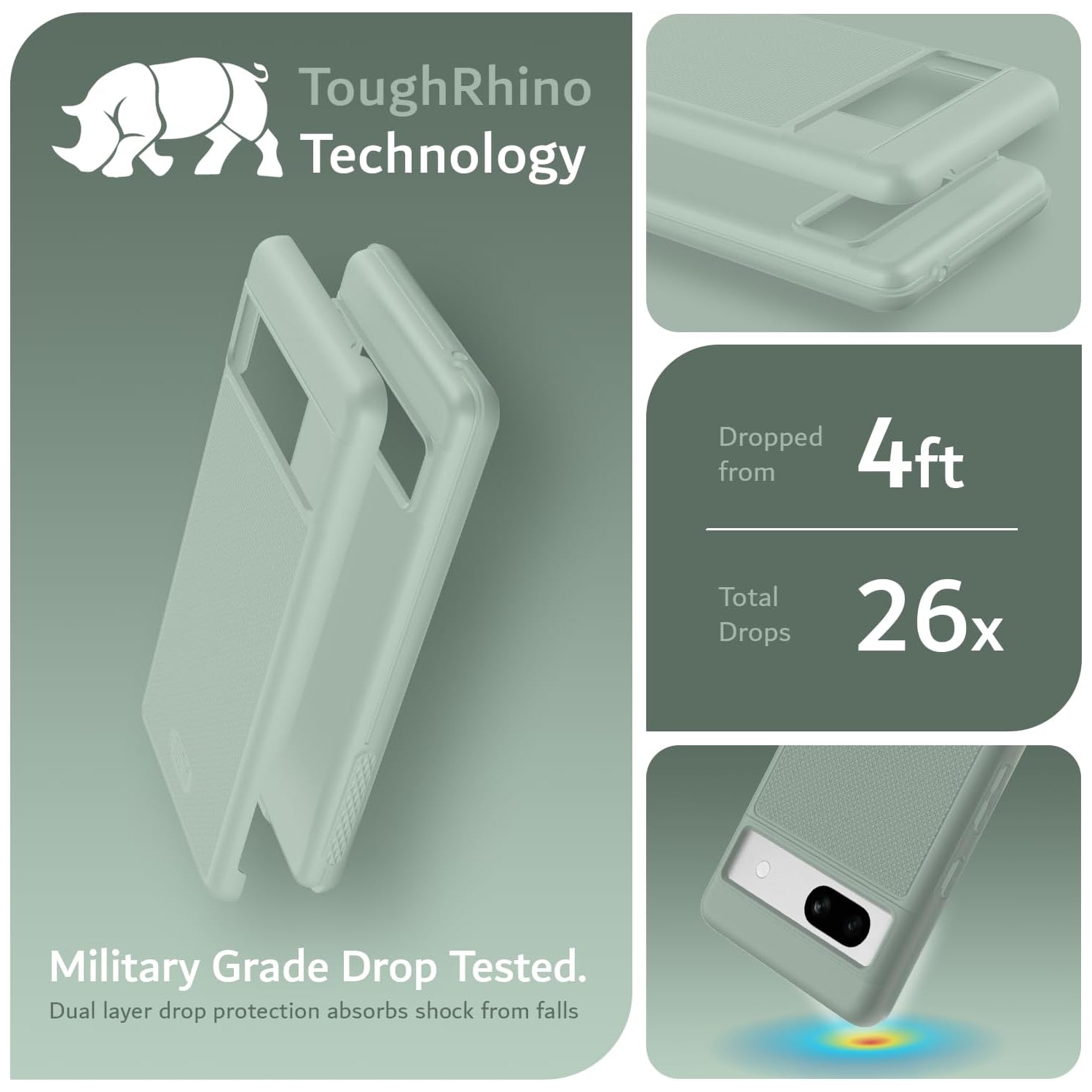 TUDIA MergeGrip Google Pixel 7a Case Military Grade - Green Lily