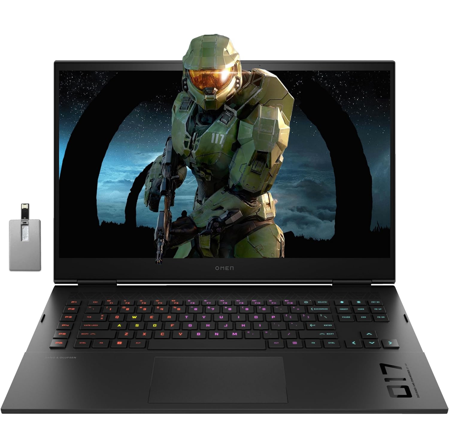 HP OMEN 17.3" 165Hz Gaming Laptop, Intel 12th Core i7-12700H, 2TB PCIe SSD, 64GB DDR5 RAM, NVIDIA GeForce RTX 3070Ti, RGB Backlit Keyboard, Windows 11, Black, 32GB Hotface USB Card