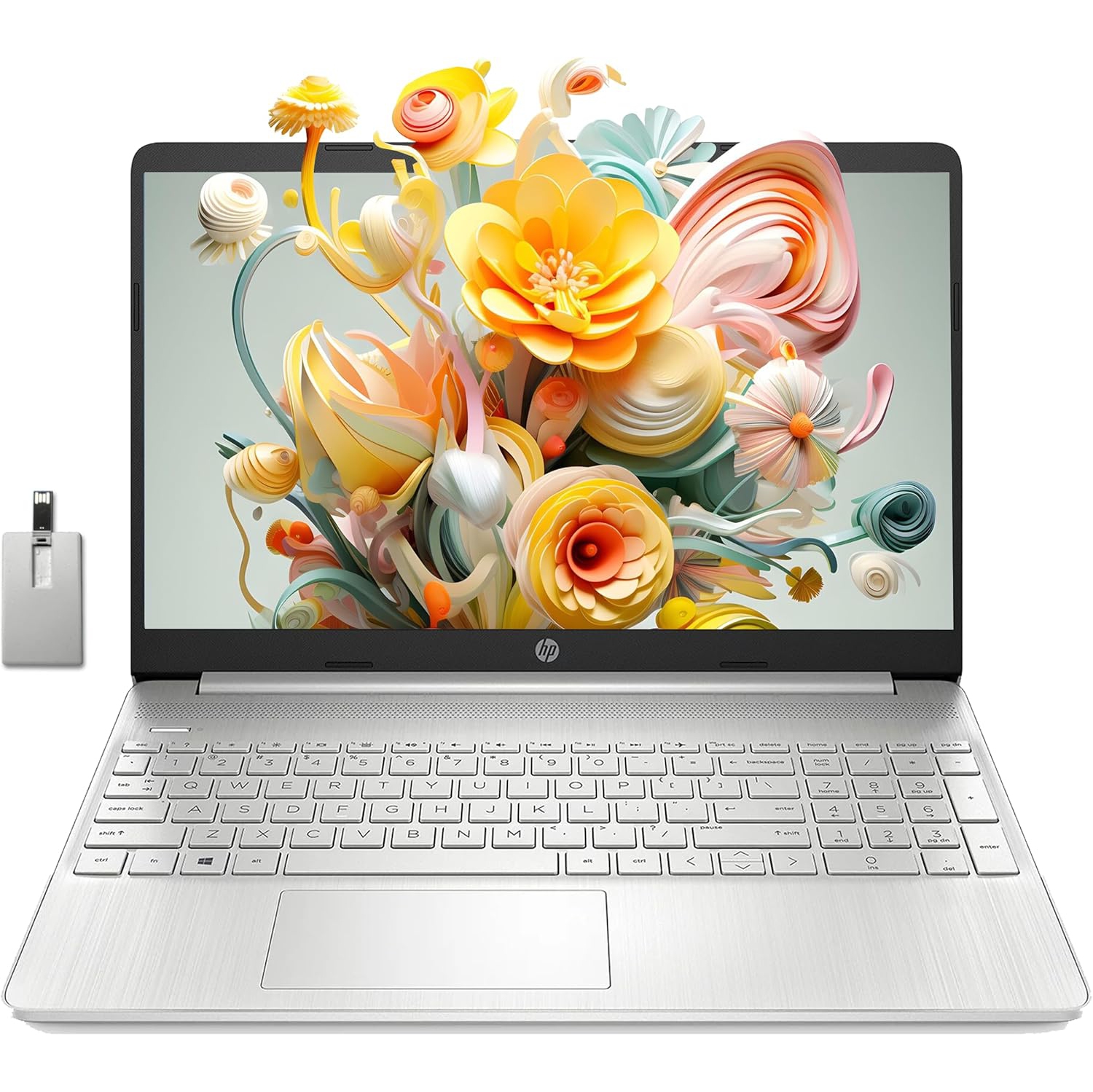 HP 15.6" HD Touchscreen Laptop, Intel Core i3-1215U, 256GB PCIe SSD, 16GB RAM, Intel UHD Graphics, 720p HD Camera, Bluetooth, Win 11, Natural Silver, 32GB Hotface USB Card
