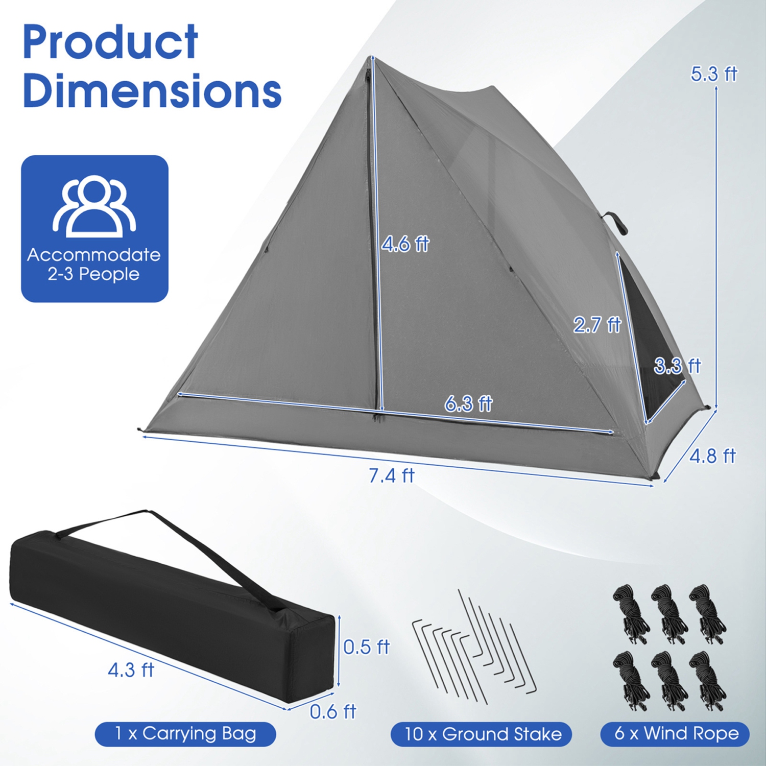 Costway Pop-up Camping Tent for 2-3 People with Carry Bag & Rainfly for Backpacking Hiking