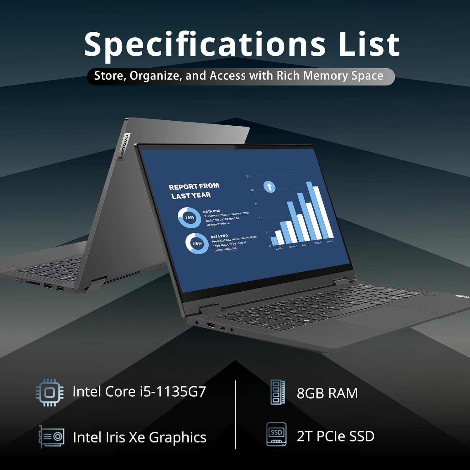 Lenovo IdeaPad Flex 5 15.6" FHD Touchscreen Laptop, Intel Core i5 1135G7, 2TB PCle SSD, 8GB RAM, Intel Iris Xe Graphics, Fingerprint Reader, Gray,