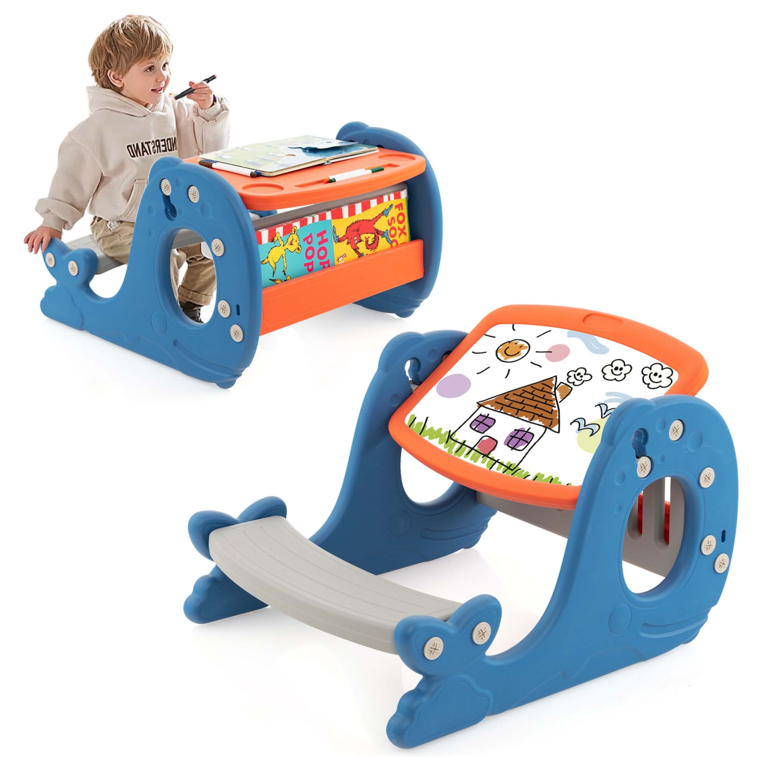 Ensemble de bureau pour enfants à dessin et à jouer avec tableau blanc effaçable Tiltable Graffiti Eating