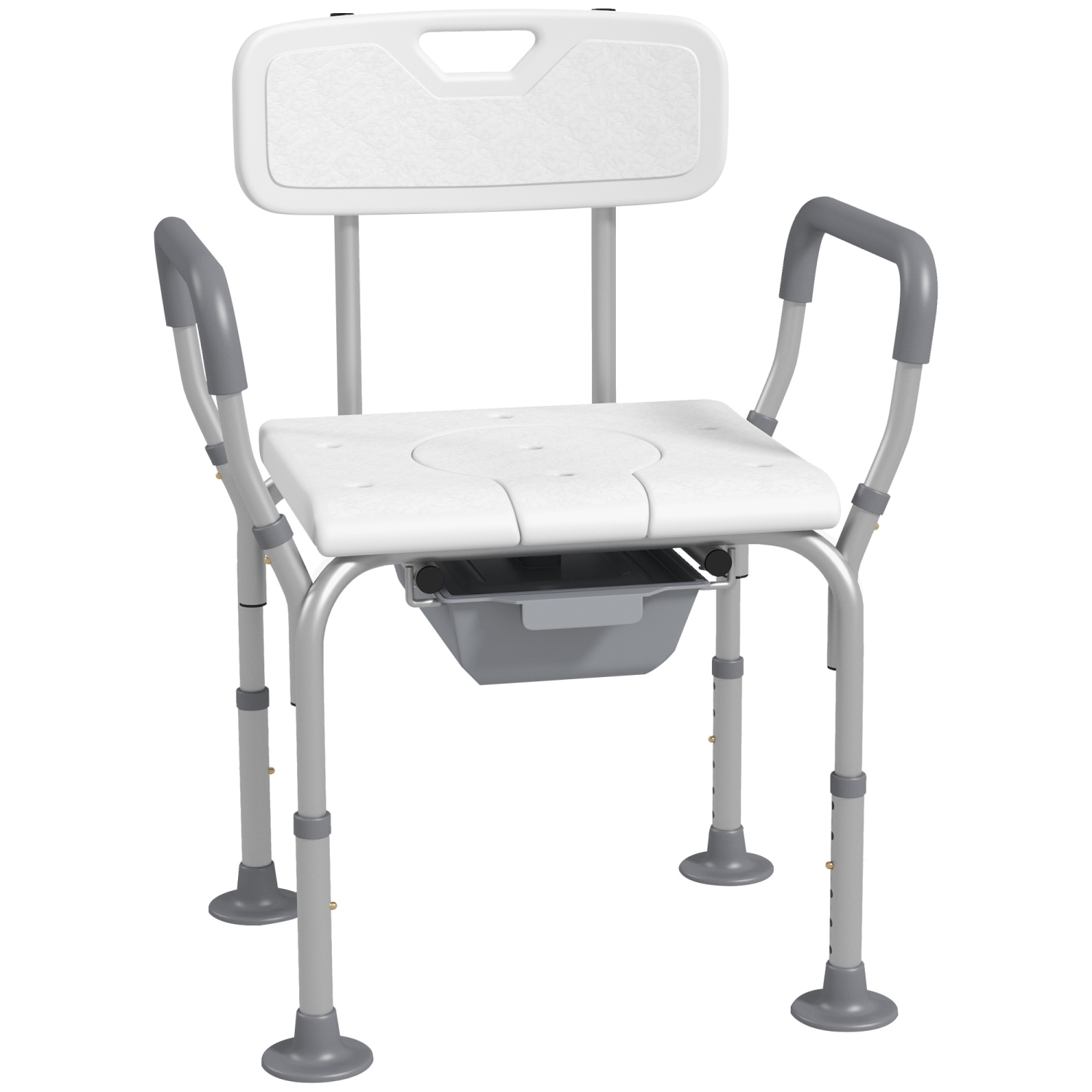 HOMCOM 3-in-1 Shower Chair with Back and Arms, Height Adjustable Bedside Commode, Raised Toilet Seat with Non-Slip Rubber Foot Pad for Seniors,
