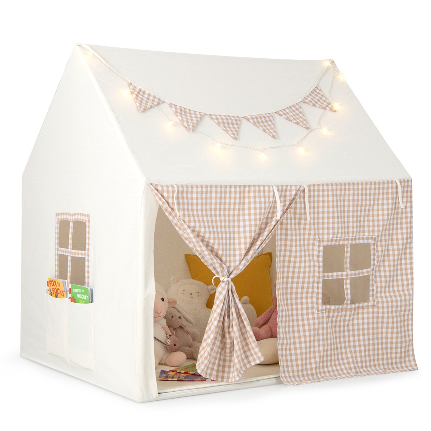 Tente de jeu de Honeyjoy Kids, grande maisonnette avec tapis rembourré, 2 lumières d'étoiles Windows respirantes
