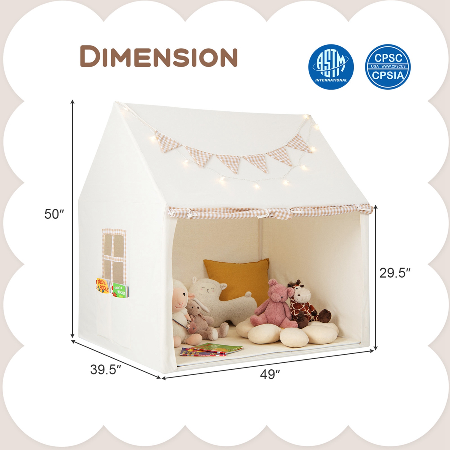 Tente de jeu de Honeyjoy Kids, grande maisonnette avec tapis rembourré, 2 lumières d'étoiles Windows respirantes