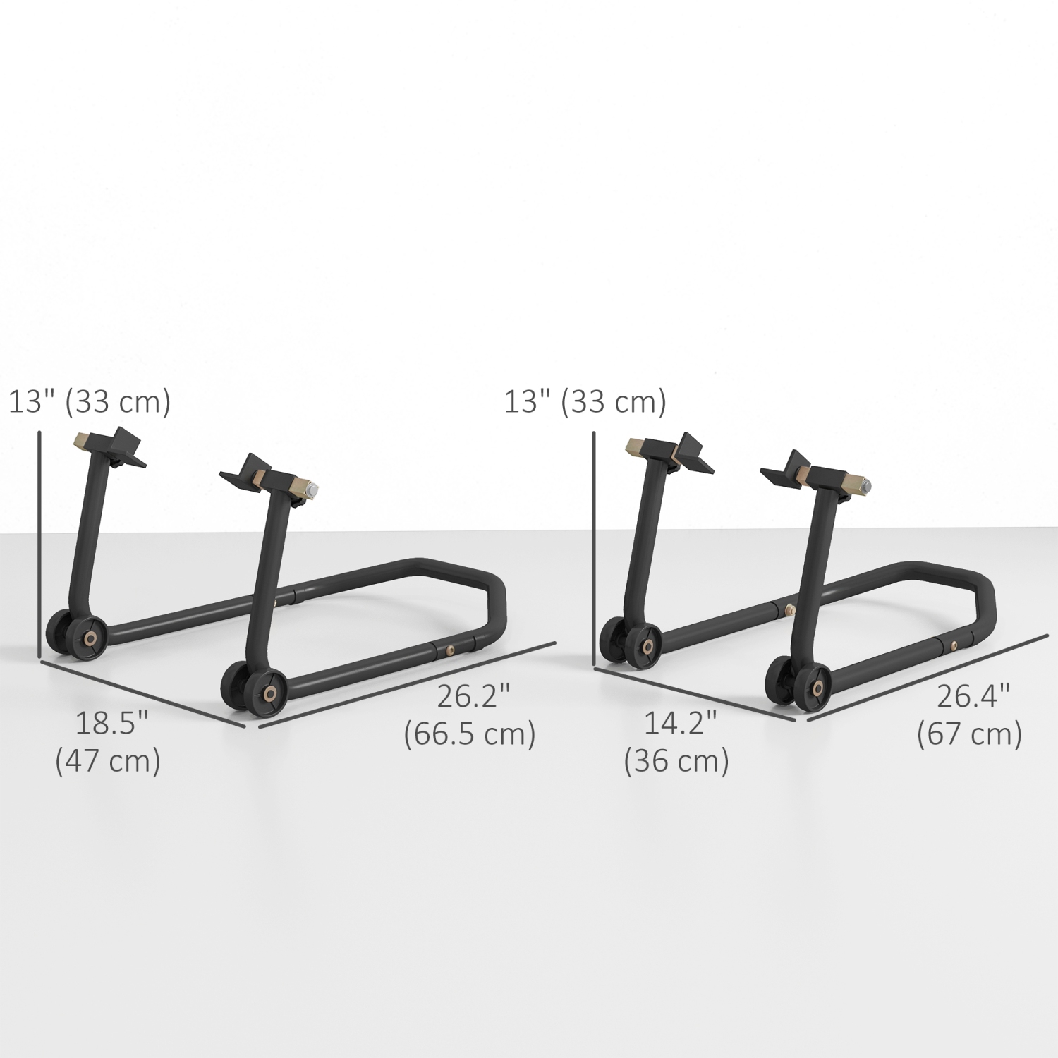 Support de moto HOMCOM, élévateur de moto avant et arrière convertible avec 3 types d'adaptateurs, porte-paddock universel, noir