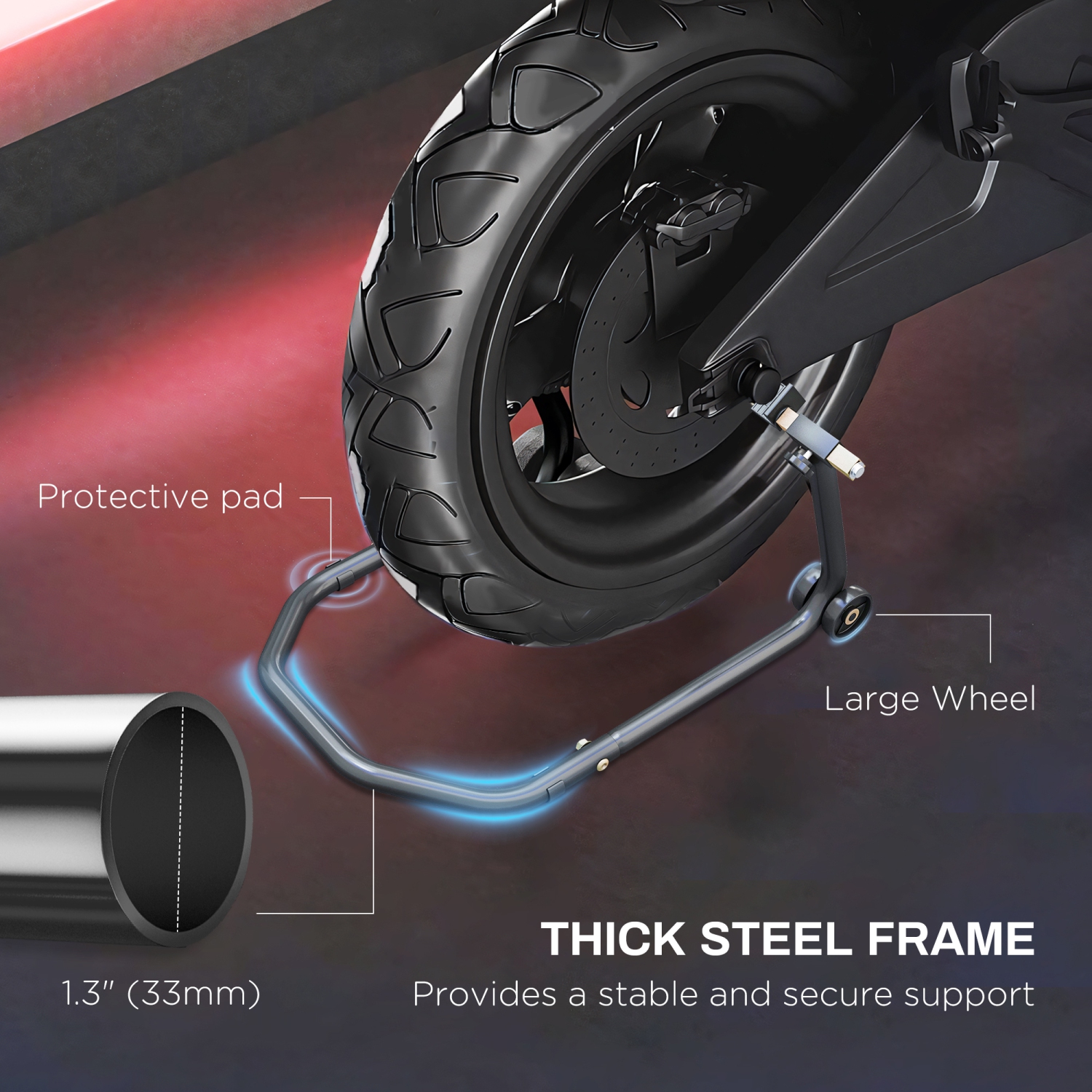 Support de moto HOMCOM, élévateur de moto avant et arrière convertible avec 3 types d'adaptateurs, porte-paddock universel, noir