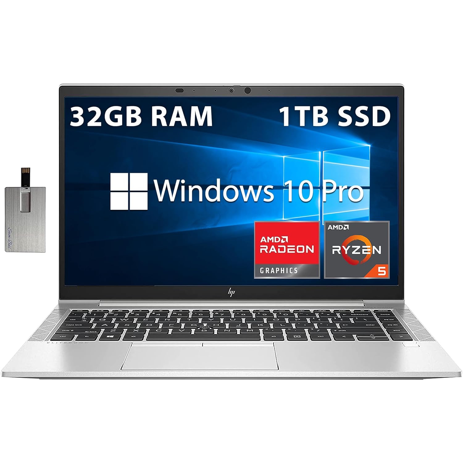 HP 14" EliteBook 845 G8 FHD Business Laptop, AMD Ryzen 5 PRO 5650U Processor, 1TB PCIe SSD, 32GB RAM, Backlit Keyboard, Fingerprint Reader, Win 10 Pro, 32GB Hotface USB Card