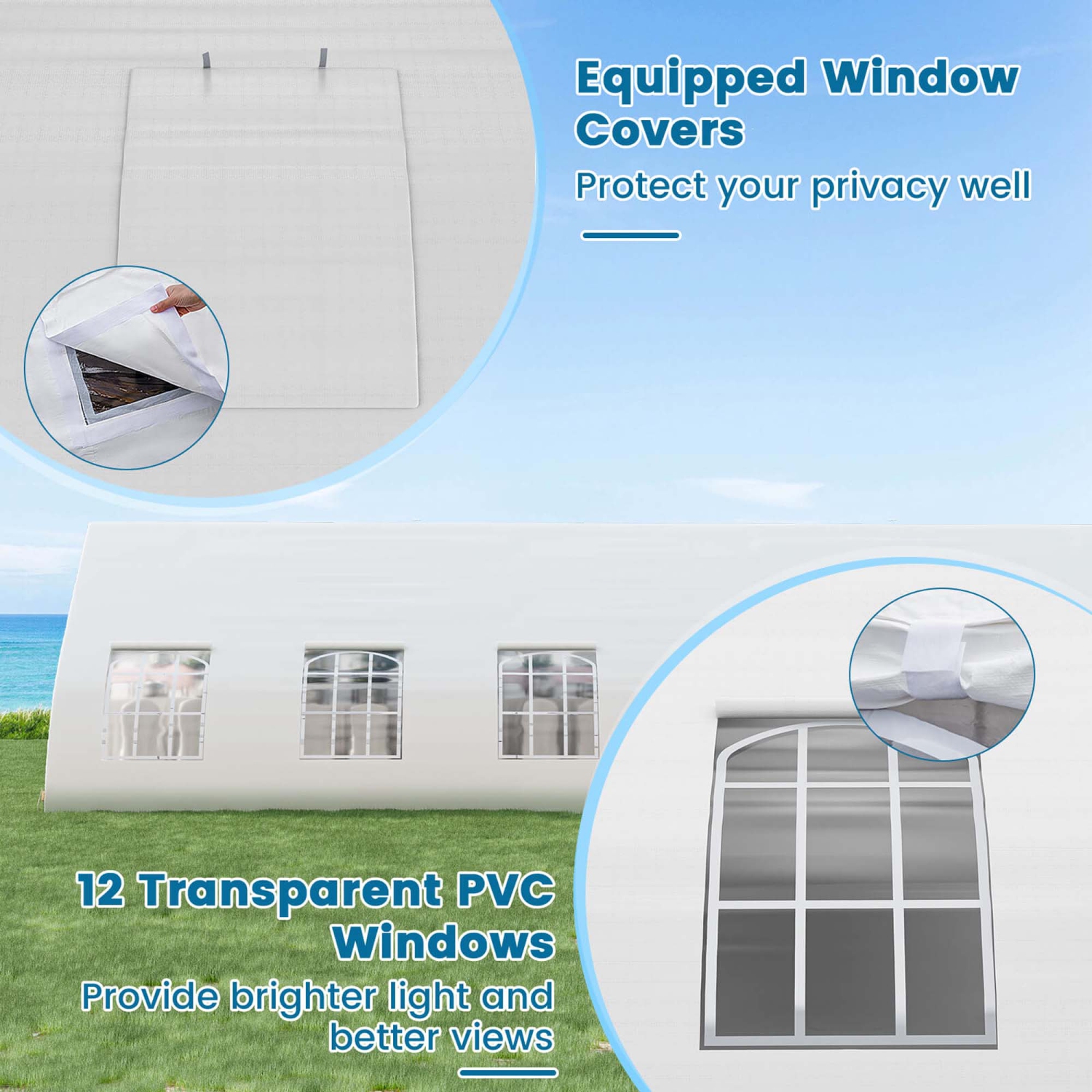 Tente de fête de 20 x 40 pi en forme de pêche robuste avec portes à fermeture à glissière de Costway