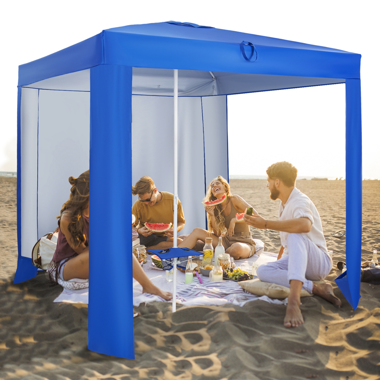 Costway – tente de plage FPU 50+ 6,6 pi x 6,6 pi Cabana de plage avec table pliante, 5 sacs de sable