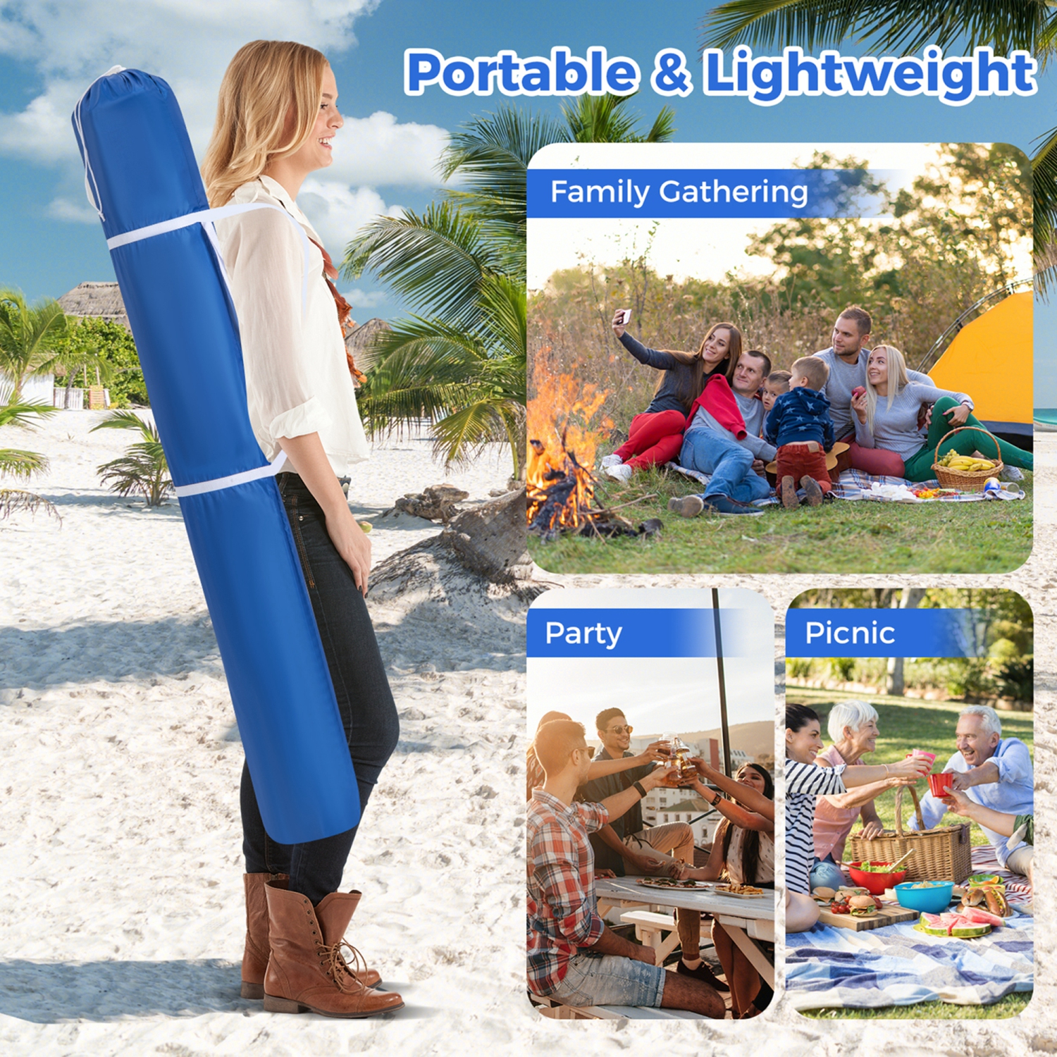 Costway – tente de plage FPU 50+ 6,6 pi x 6,6 pi Cabana de plage avec table pliante, 5 sacs de sable