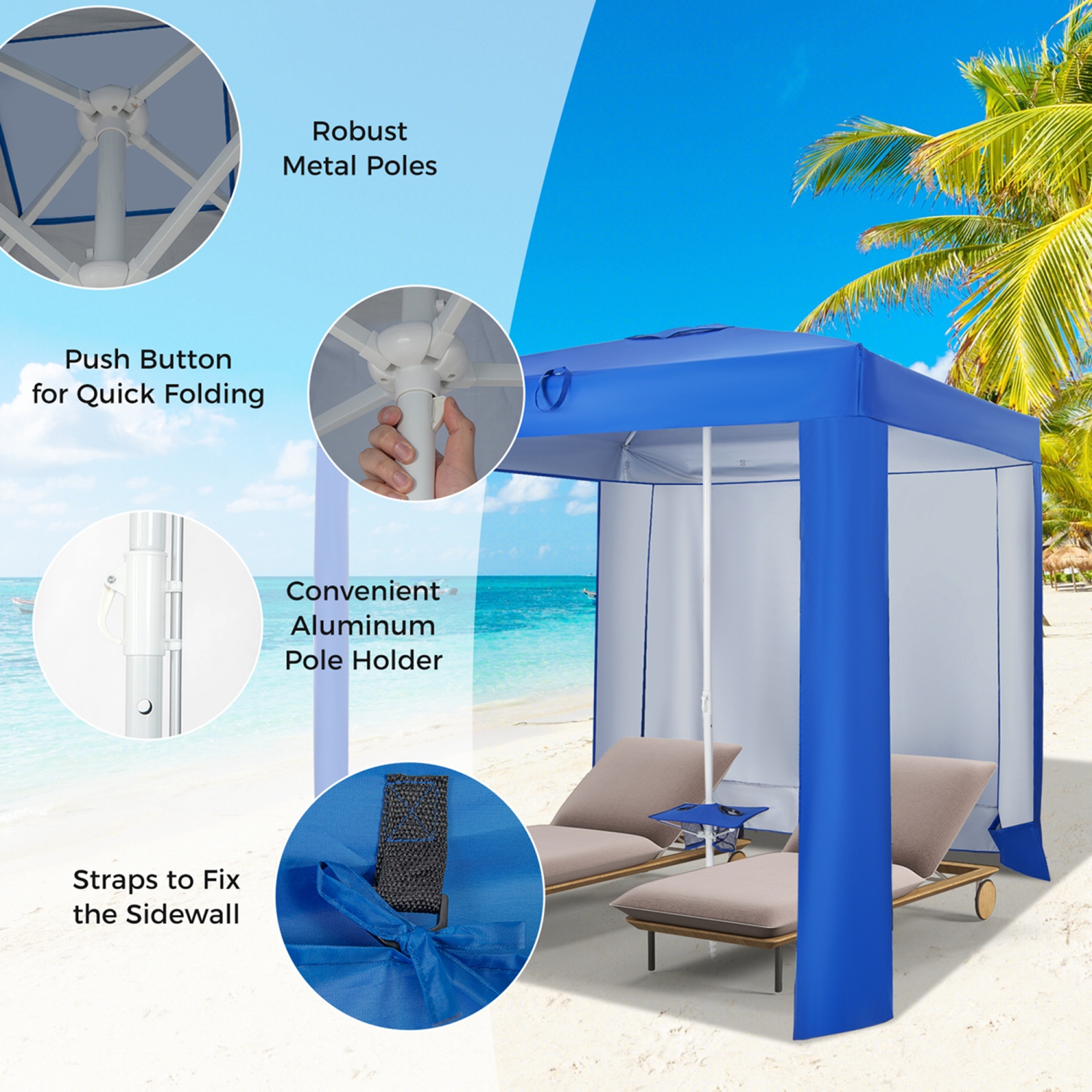 Costway – tente de plage FPU 50+ 6,6 pi x 6,6 pi Cabana de plage avec table pliante, 5 sacs de sable