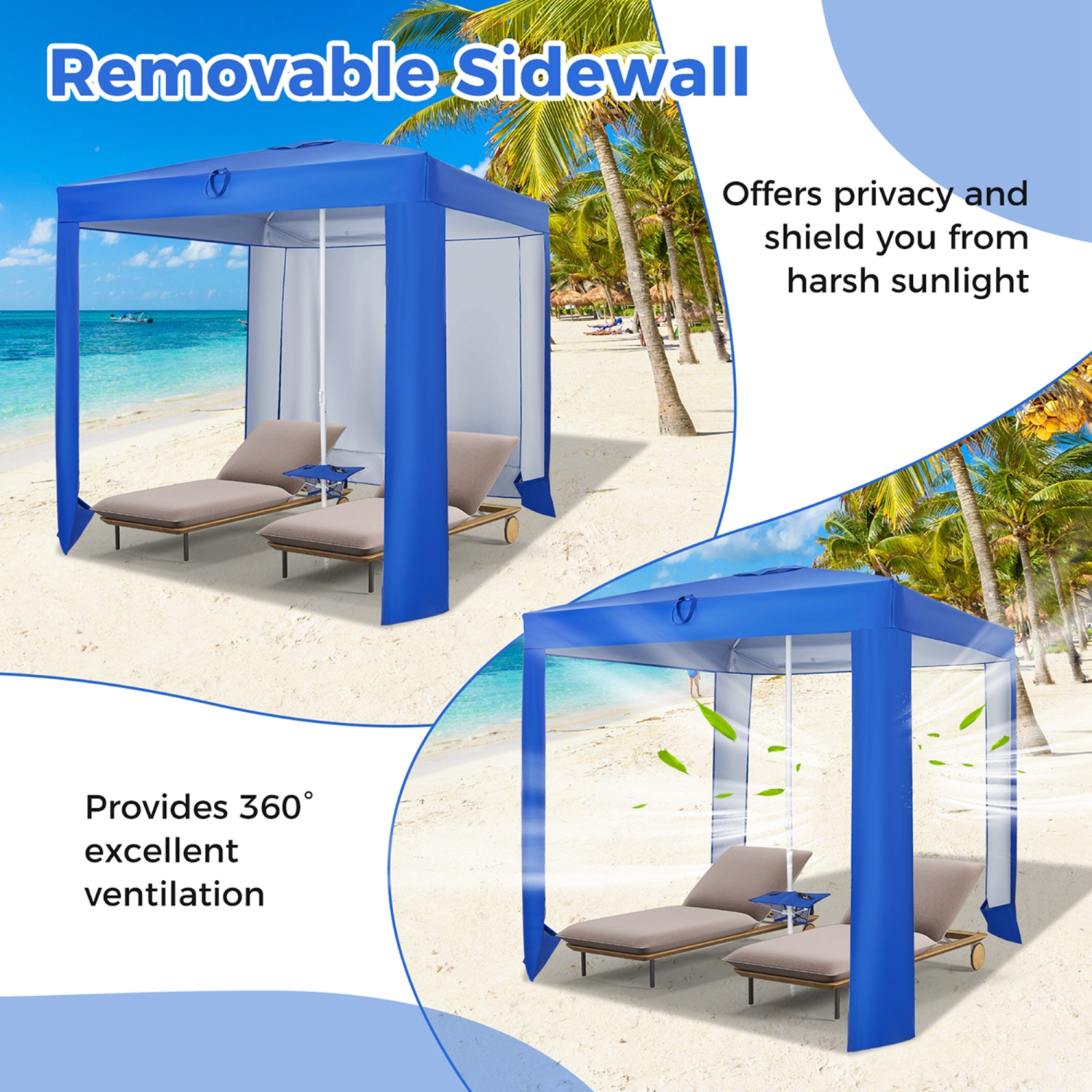 Costway – tente de plage FPU 50+ 6,6 pi x 6,6 pi Cabana de plage avec table pliante, 5 sacs de sable