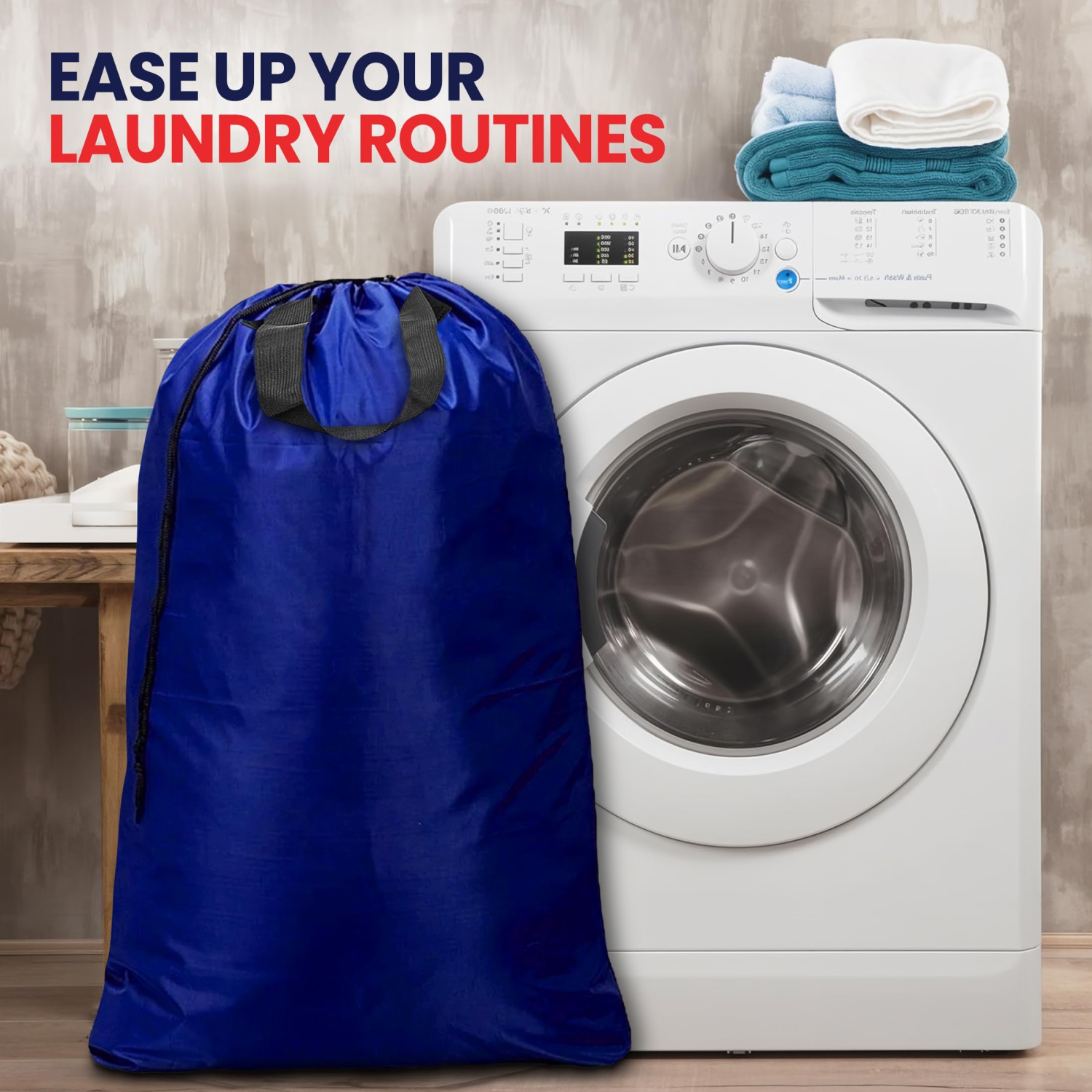 Canadian Linen Nylon Laundry Bags, XL 30"x40", 2 Pack, Drawstring Clothes Organizer Waterproof Fabric Durable Storage Bag Hamper, Blue