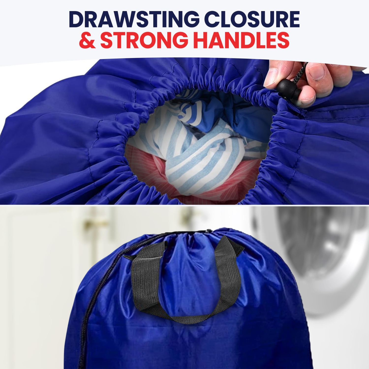 Canadian Linen Nylon Laundry Bags, XL 30"x40", 2 Pack, Drawstring Clothes Organizer Waterproof Fabric Durable Storage Bag Hamper, Blue