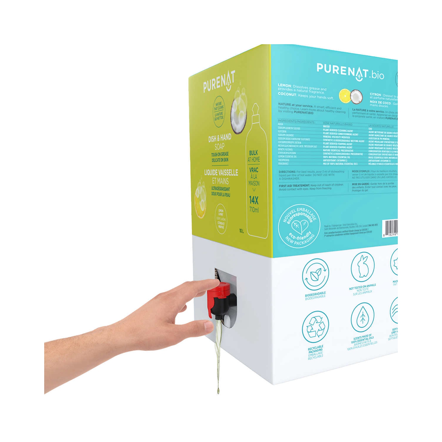 Recharge de savon en vrac pour vaisselle et mains Purenature 10 L