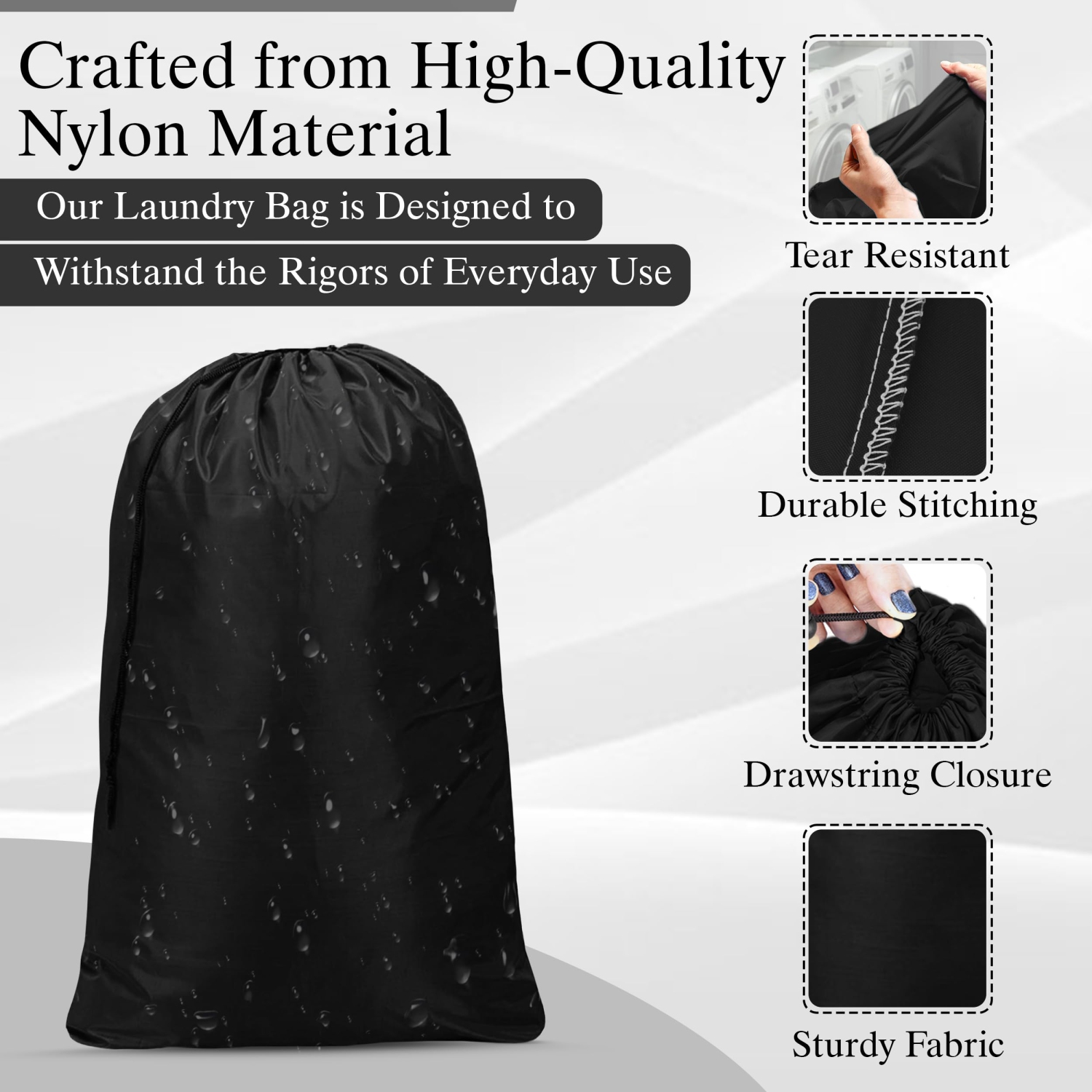 Canadian Linen Nylon Laundry Bags, XL 30"x40", 2 Pack, Drawstring Clothes Organizer Waterproof Fabric Durable Storage Bag Hamper, Grey + Blue