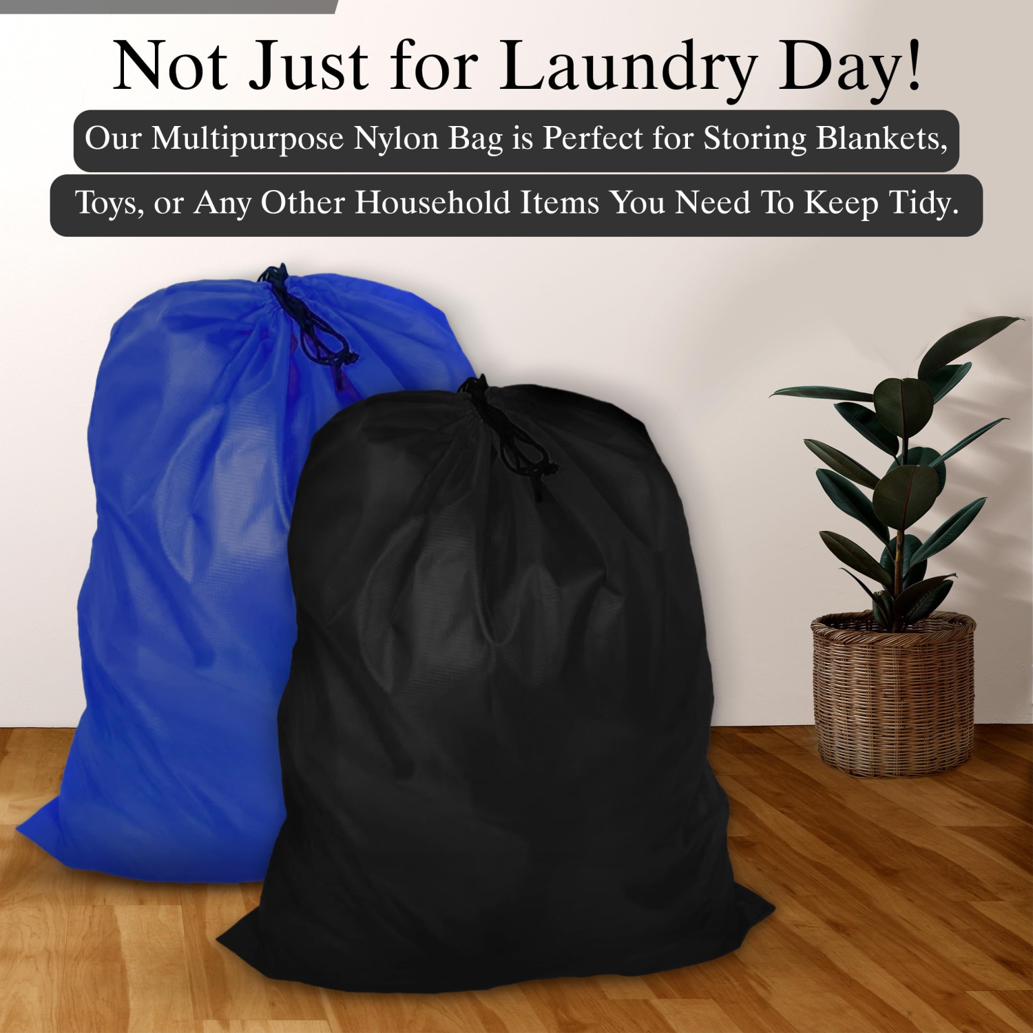 Canadian Linen Nylon Laundry Bags, XL 30"x40", 2 Pack, Drawstring Clothes Organizer Waterproof Fabric Durable Storage Bag Hamper, Grey + Blue