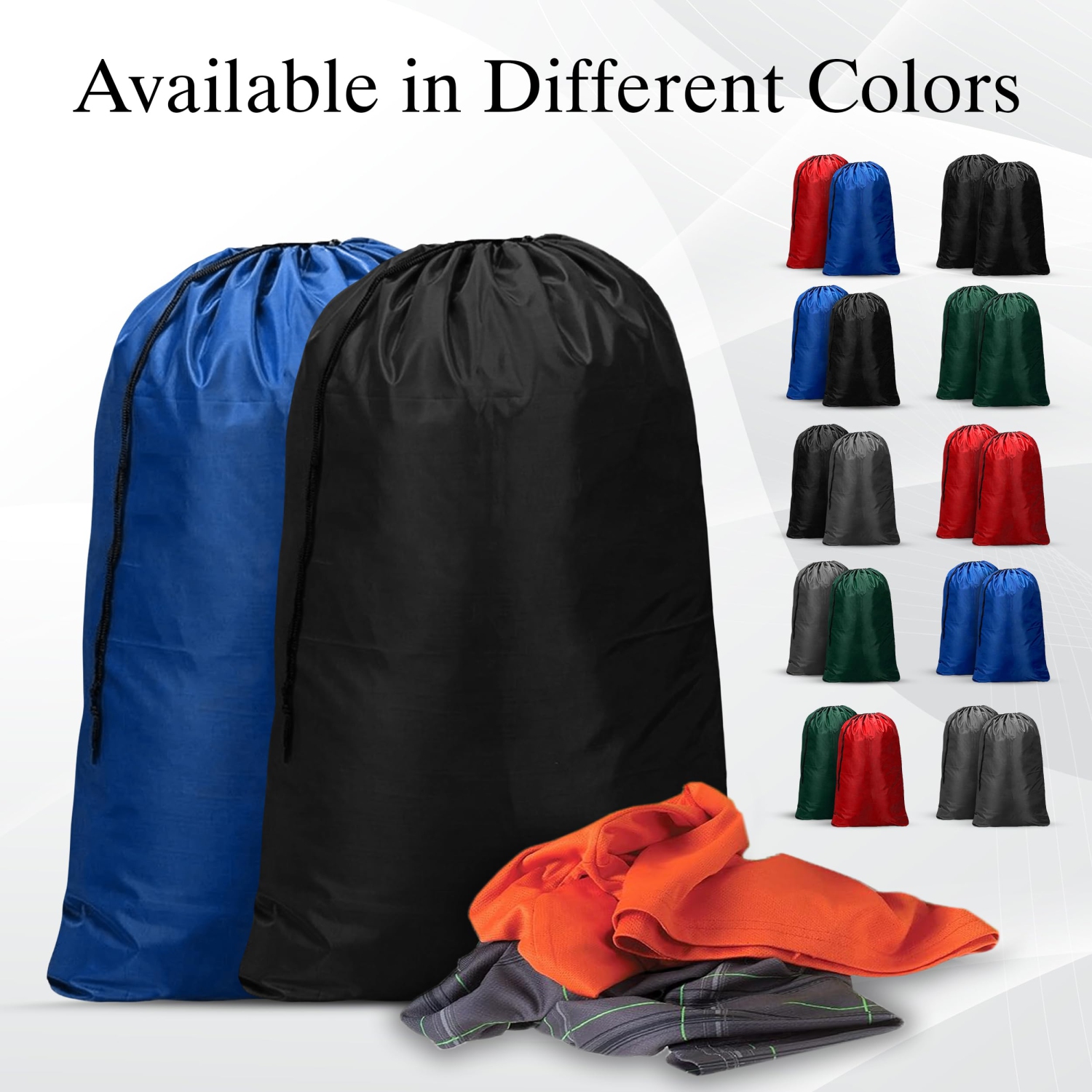 Canadian Linen Nylon Laundry Bags, XL 30"x40", 2 Pack, Drawstring Clothes Organizer Waterproof Fabric Durable Storage Bag Hamper, Grey + Blue