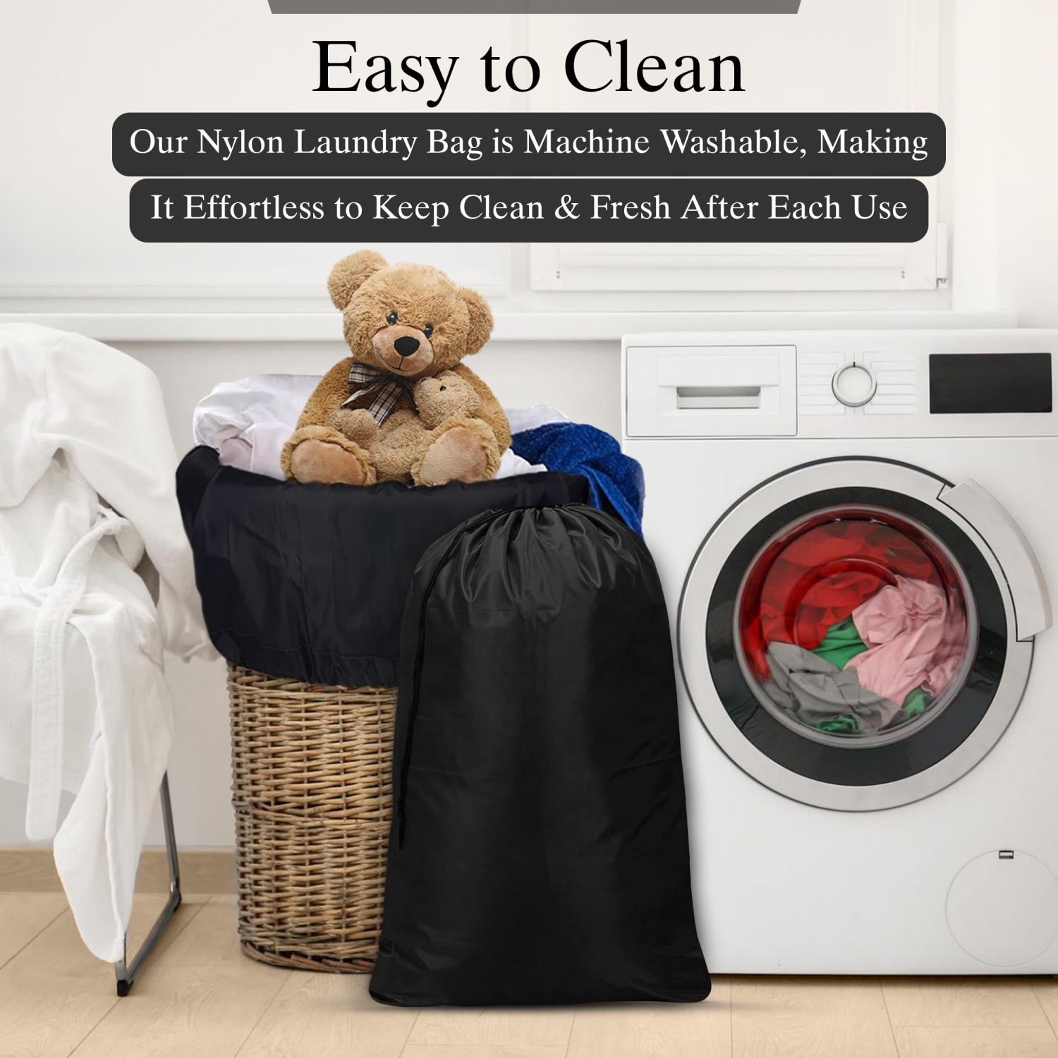 Canadian Linen Nylon Laundry Bags, XL 30"x40", 2 Pack, Drawstring Clothes Organizer Waterproof Fabric Durable Storage Bag Hamper, Grey + Blue