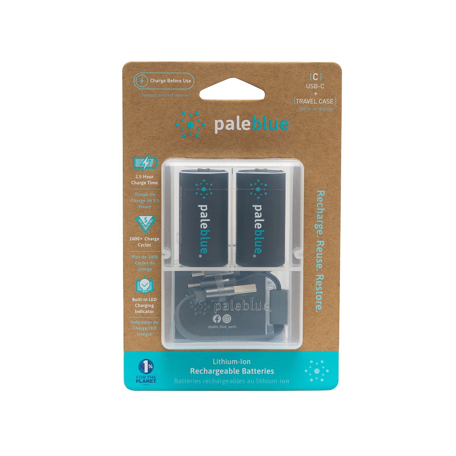 (2) C USB Rechargeable Smart Batteries with 2 in 1 charging cable