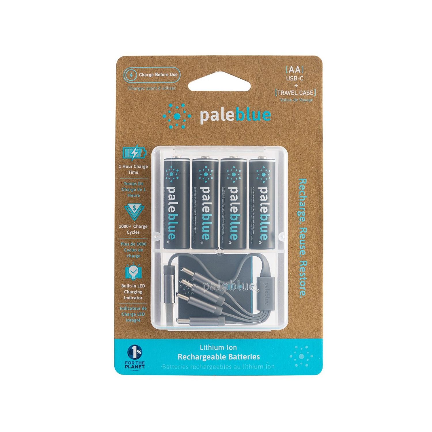 (4) piles intelligentes rechargeables USB AA avec câble de chargement 4-en-1