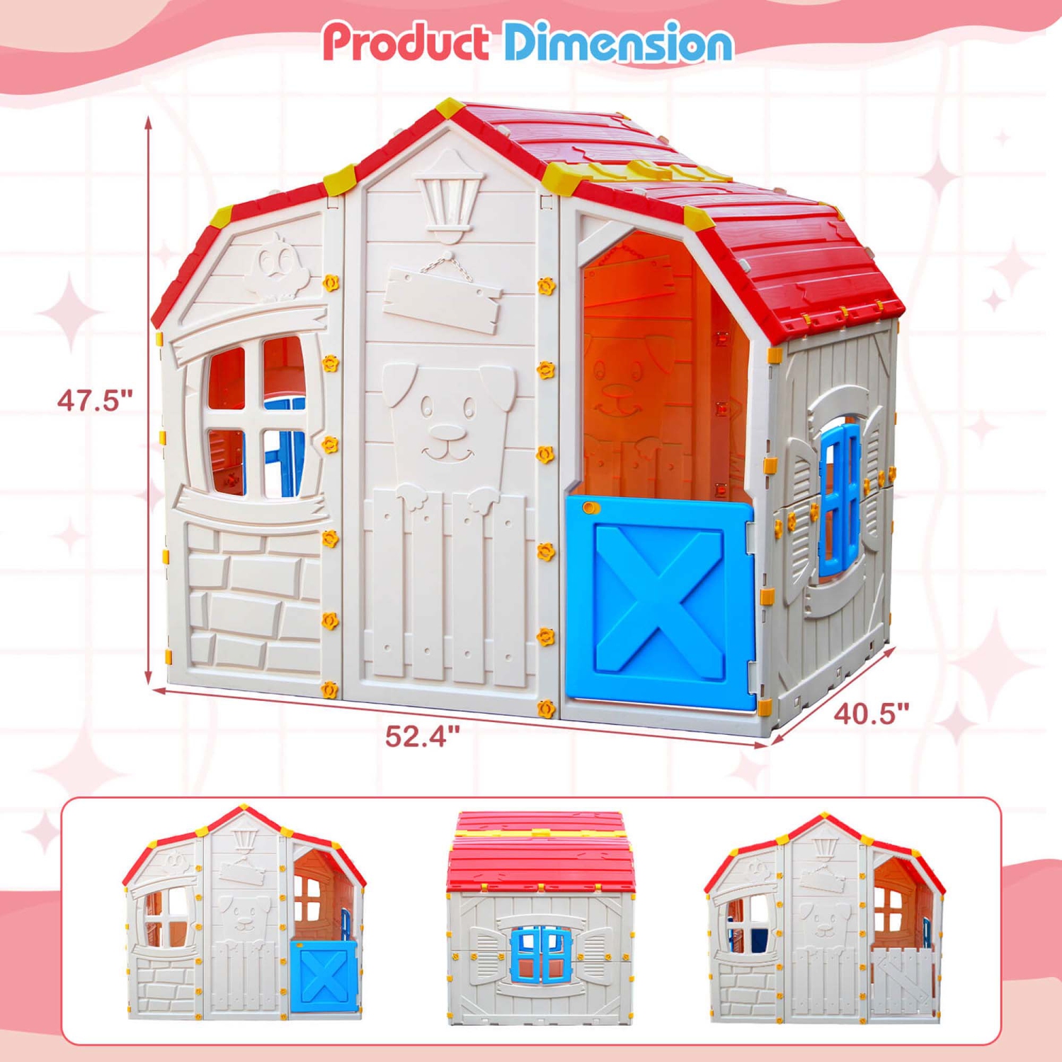 Maisonnette réaliste Cottage de Costway pour enfants avec fenêtres Opable et porte fonctionnelle