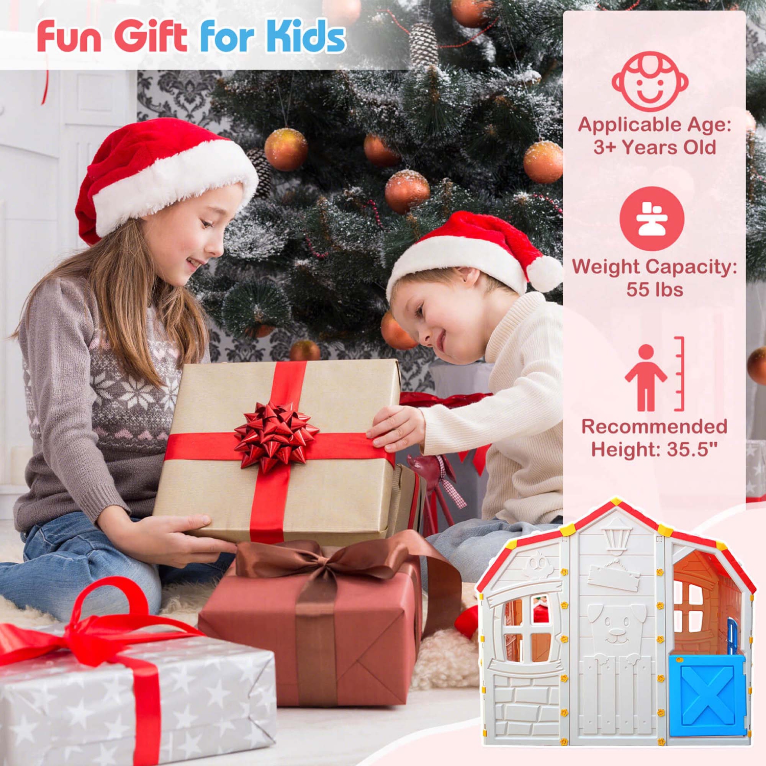 Maisonnette réaliste Cottage de Costway pour enfants avec fenêtres Opable et porte fonctionnelle