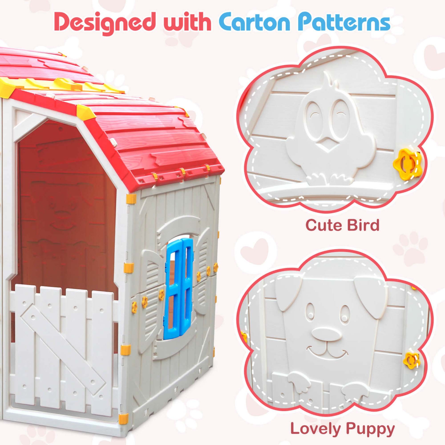 Maisonnette réaliste Cottage de Costway pour enfants avec fenêtres Opable et porte fonctionnelle