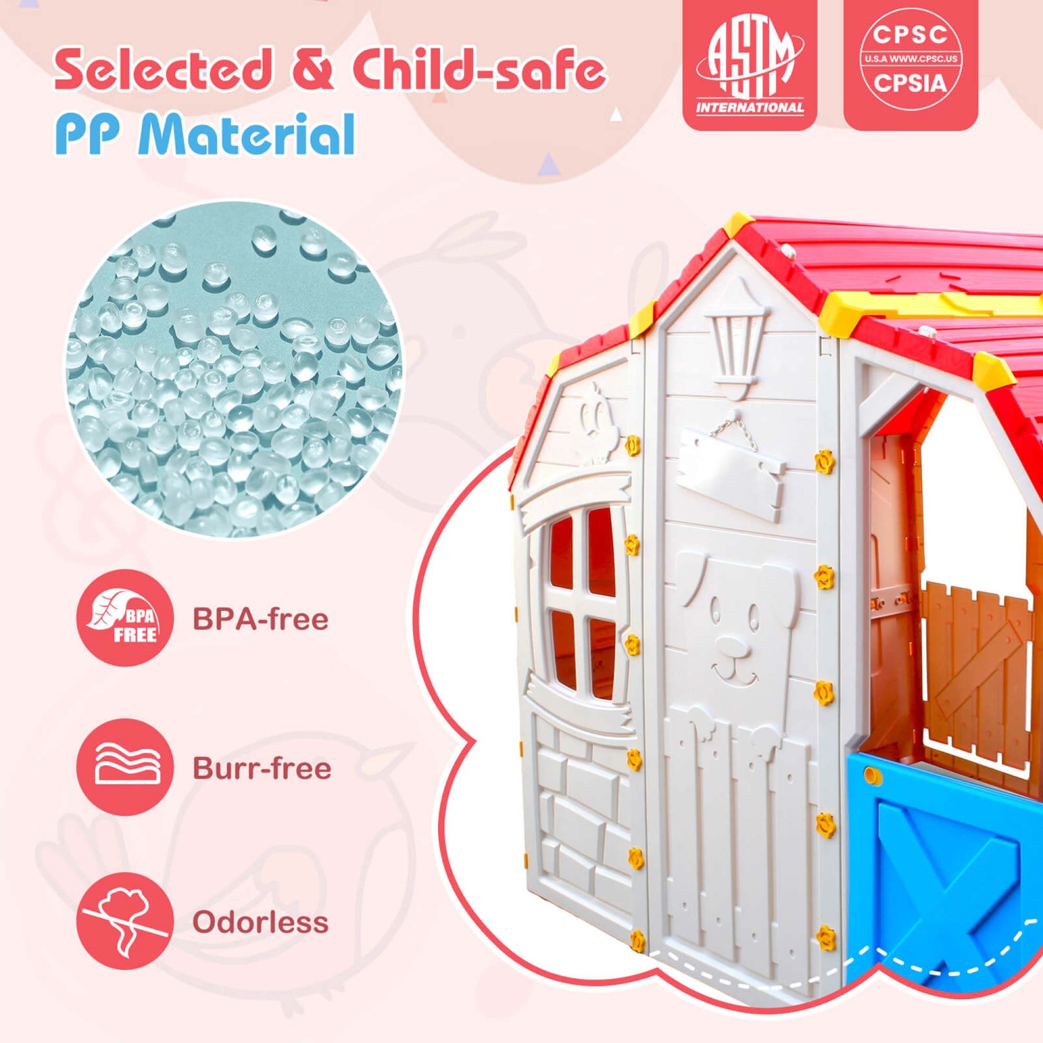 Maisonnette réaliste Cottage de Costway pour enfants avec fenêtres Opable et porte fonctionnelle