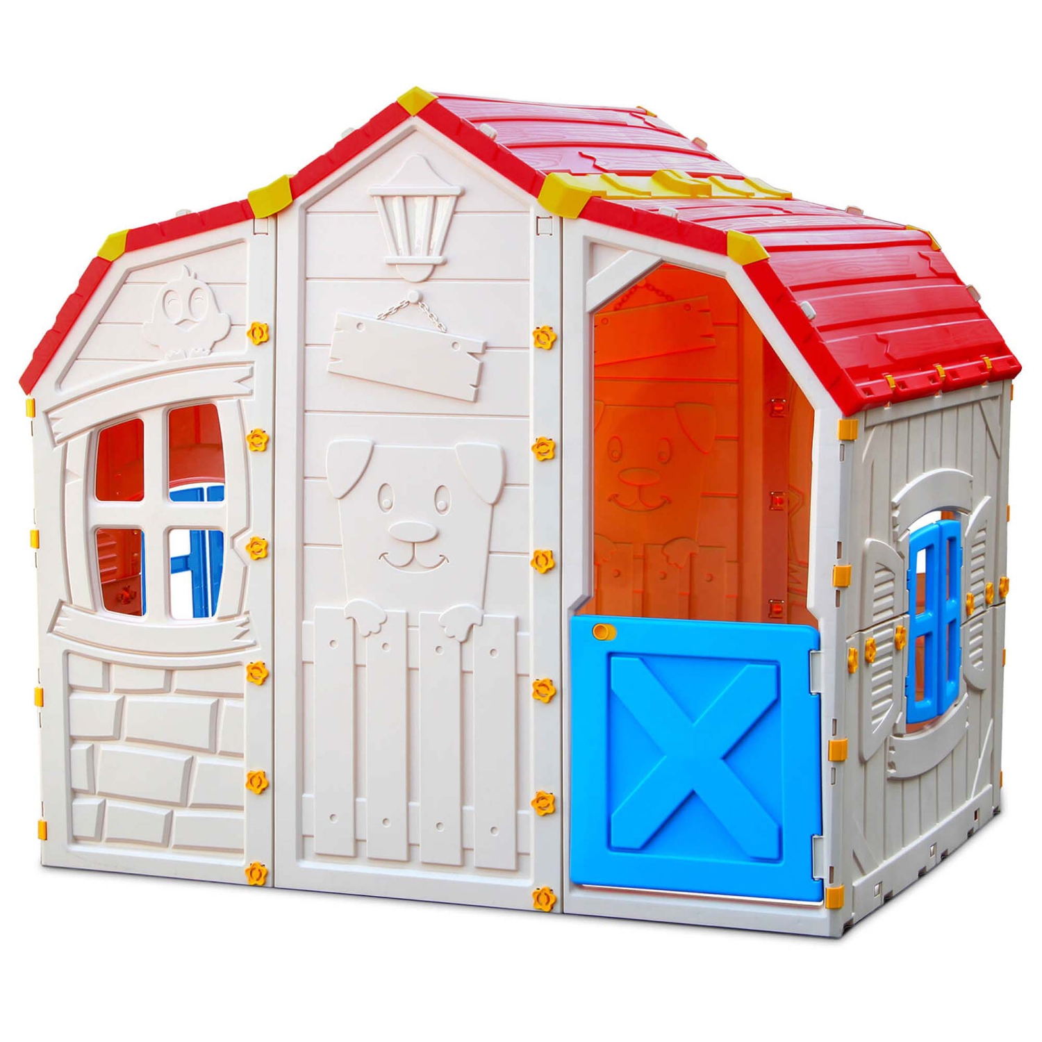 Maisonnette réaliste Cottage de Costway pour enfants avec fenêtres Opable et porte fonctionnelle