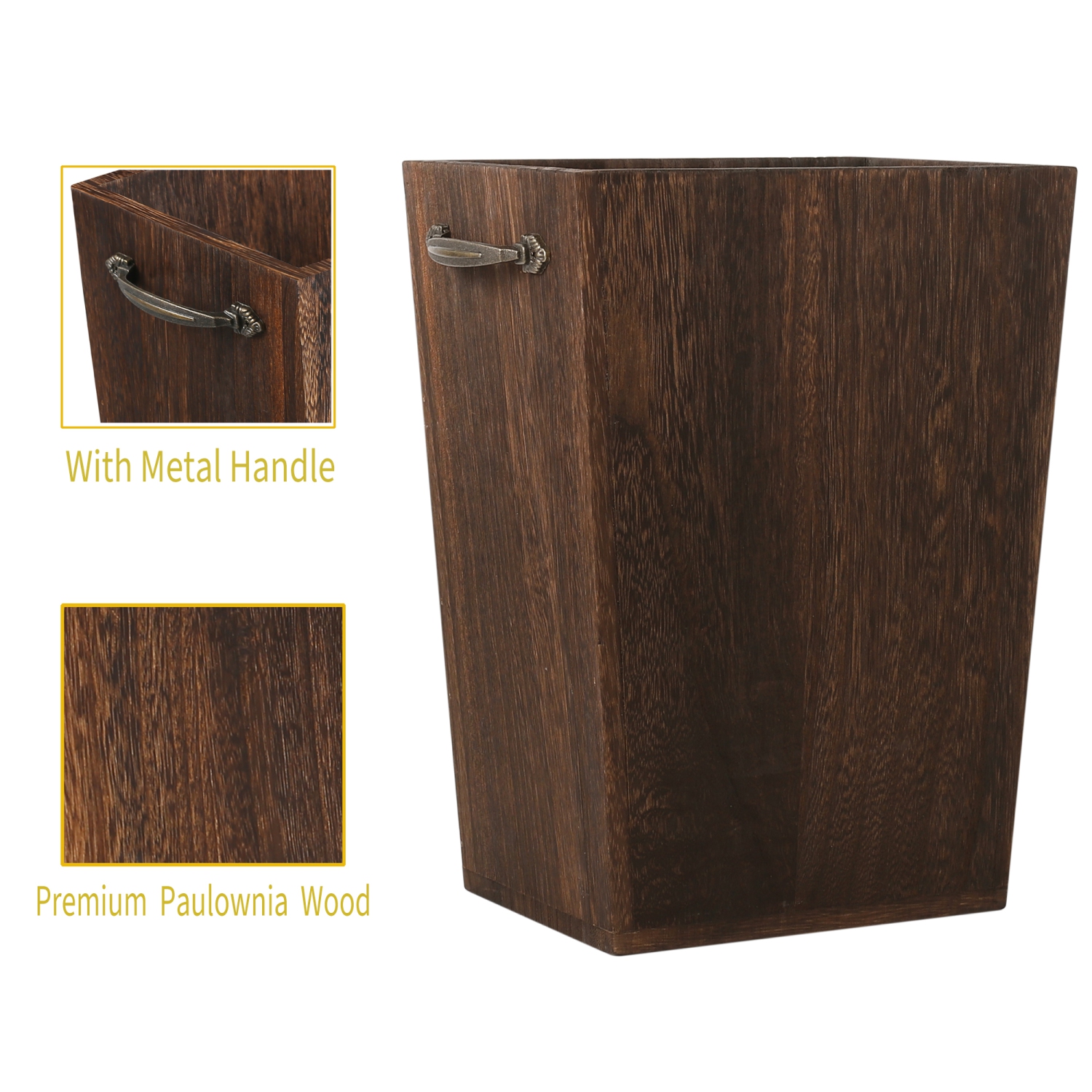 Wooden Bin, Rustic Farmhouse Style Small Square Bin for Living Room, Bedroom, Bathroom and Office