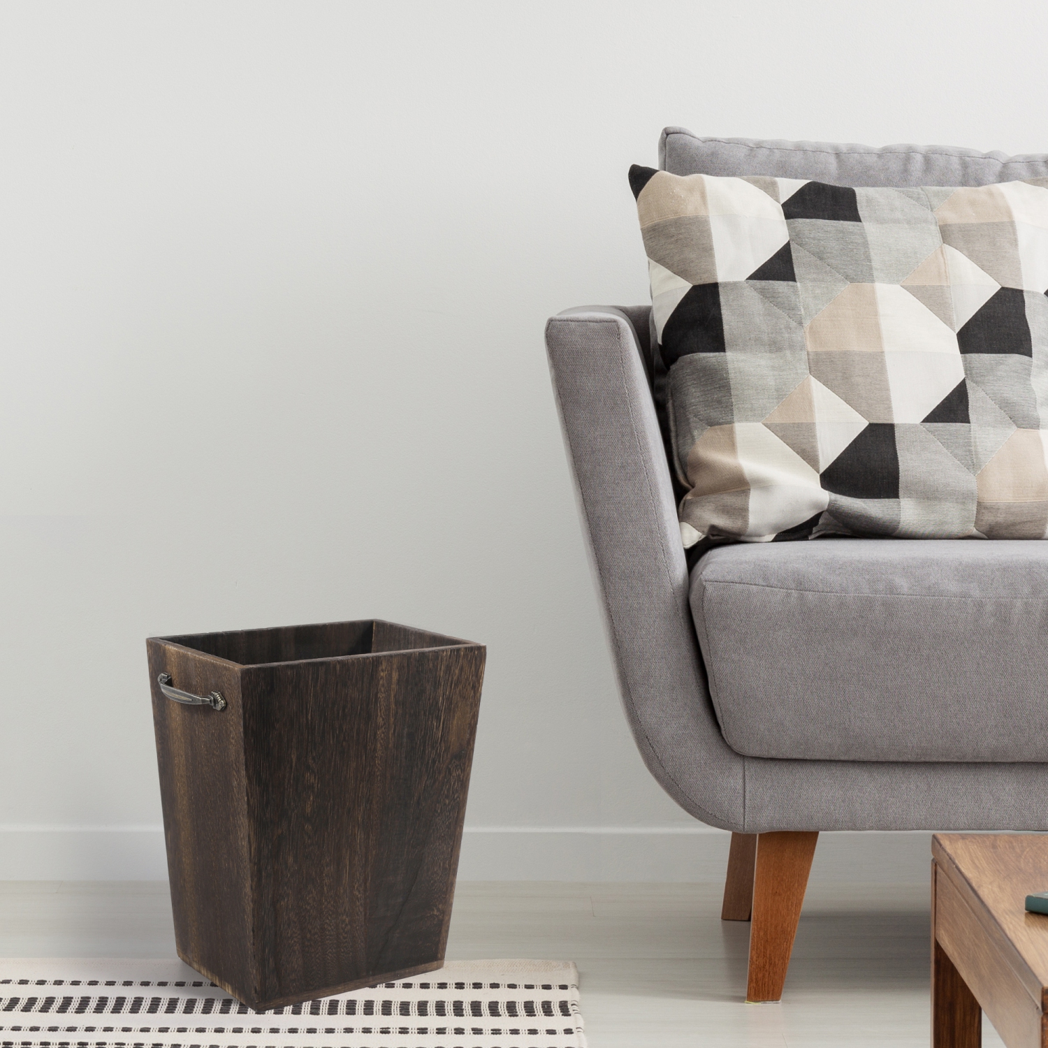 Wooden Bin, Rustic Farmhouse Style Small Square Bin for Living Room, Bedroom, Bathroom and Office