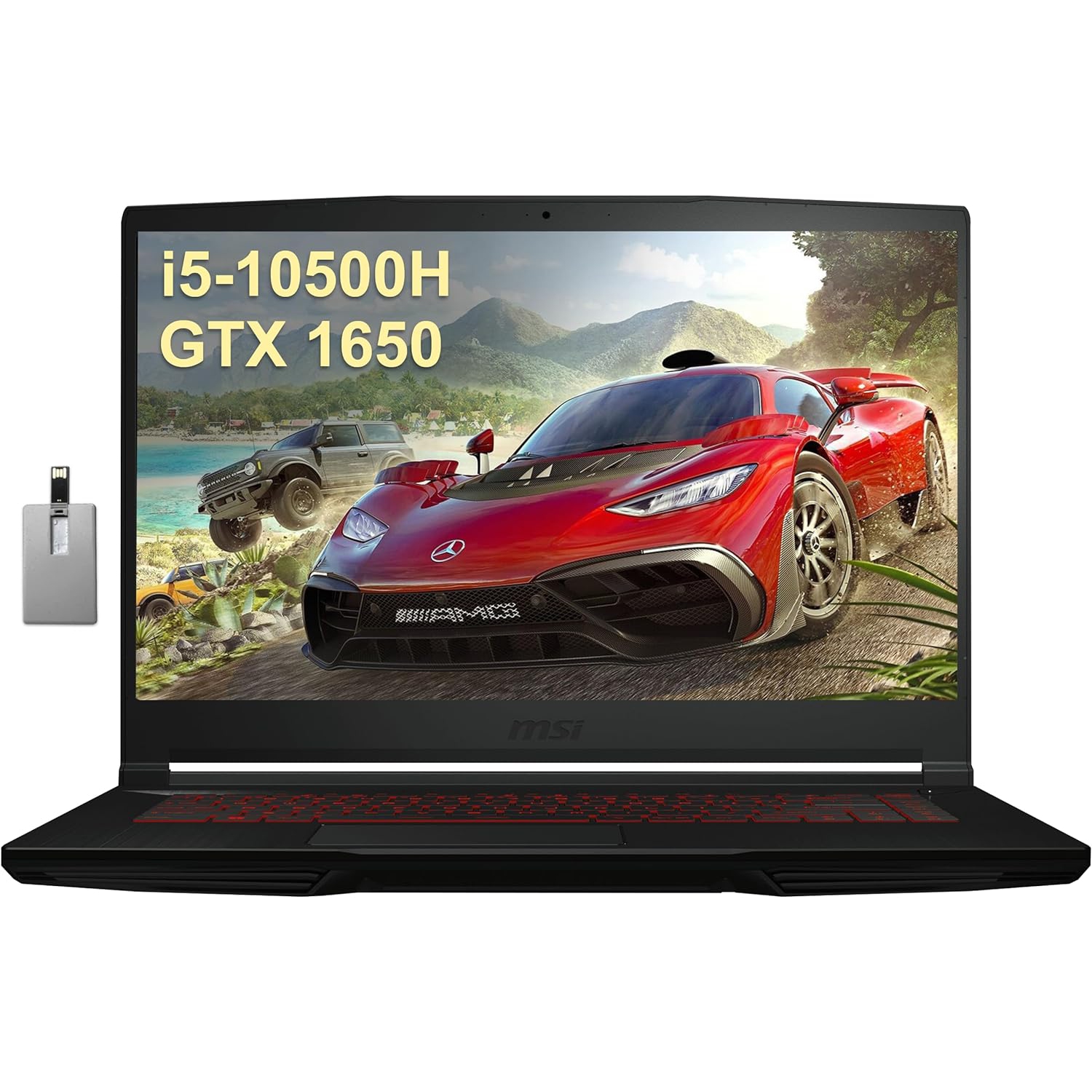 MSI GF63 15.6" FHD Gaming Laptop, Intel Core i5 10500H, 2TB PCIe SSD, 32GB RAM, NVIDIA GeForce GTX 1650, Backlit Keyboard, Windows 10 Home, Black, 32GB Hotface USB Card