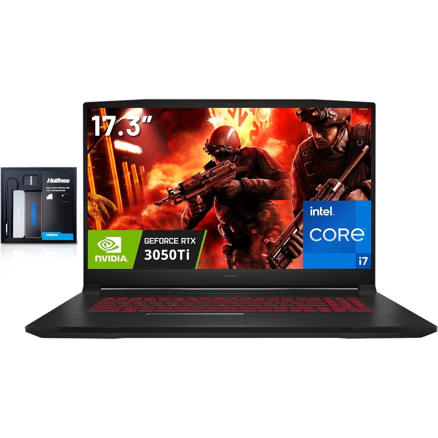 MSI Katana GF76 17.3" FHD 144Hz Gaming Laptop, Intel Core i7-11800H, NVIDIA GeForce RTX 3050 Ti, 512GB SSD, 16GB RAM, Red Backlit Keyboard, Win 10 Home, 128GB Hotface Extension Set