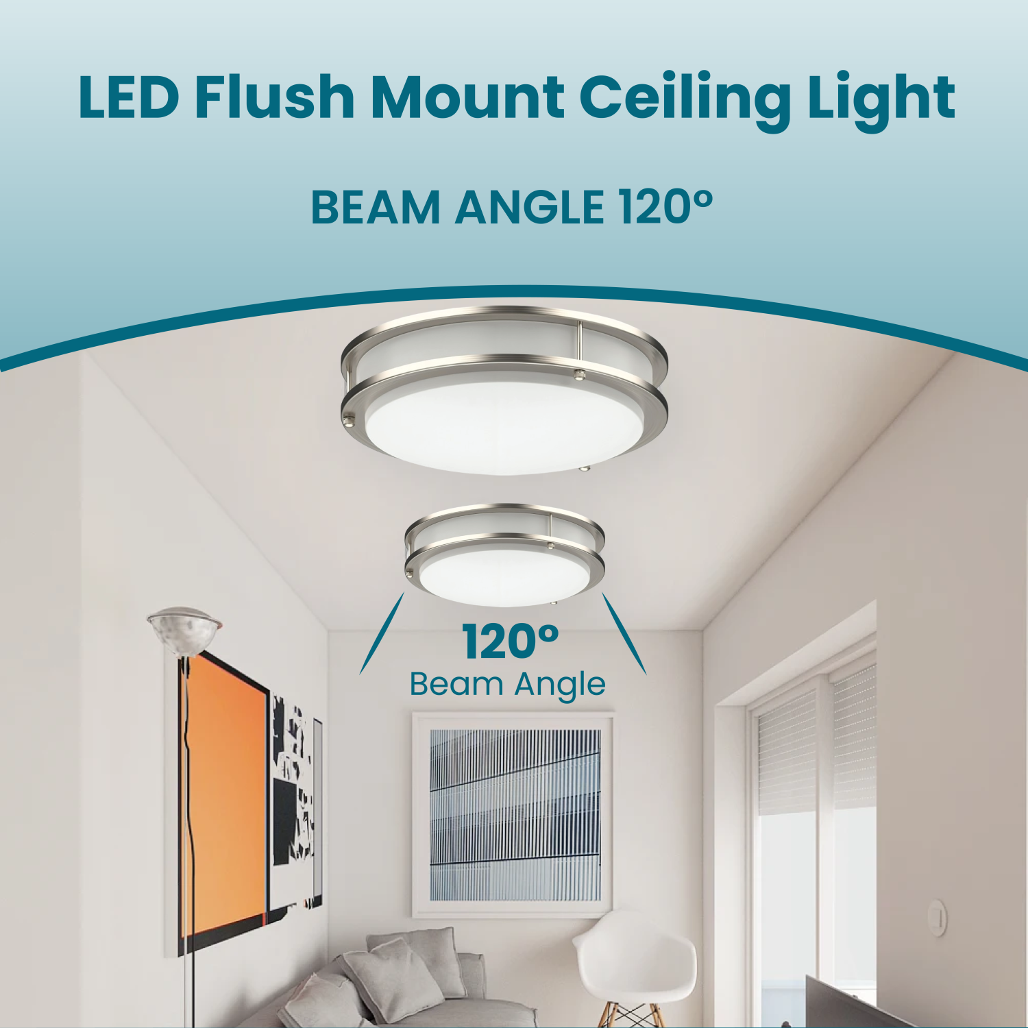 LED 15 Inch Flush Mount Ceiling Light, 15W 1200LM - Dimmable Ceiling Lamp, 3CCT Selectable, Brushed Nickel Light for Bedroom, Kitchen, Hallway (Pack