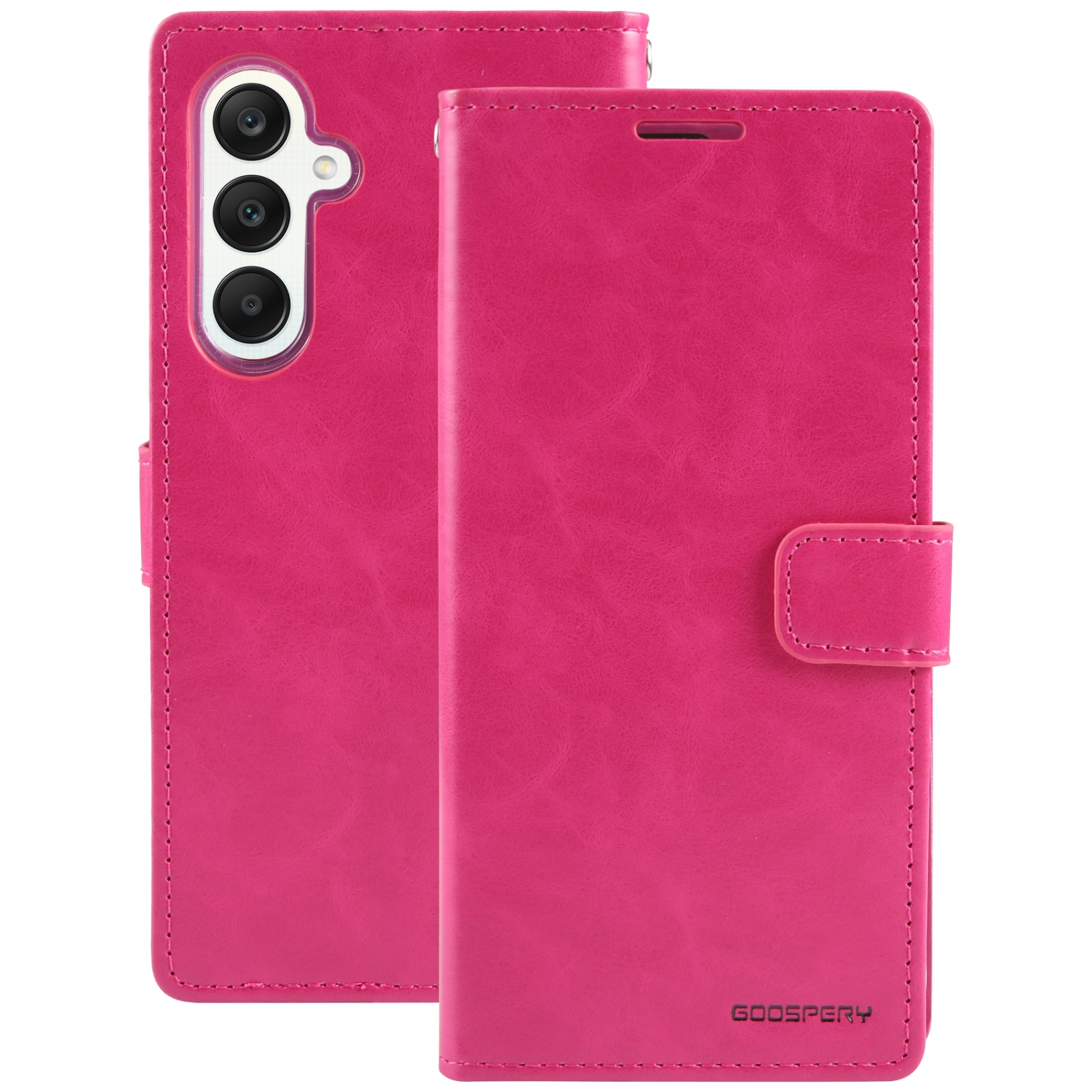 TopSave Goospery BLUEMOON Card Slot w/Magnetic Clip Leather Folio Wallet Flip For Samsung Galaxy A35 5G 6.6", Hot Pink