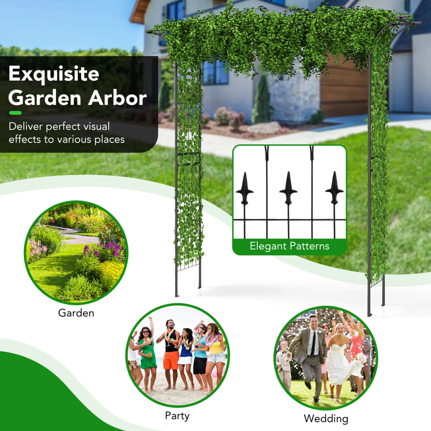 Arche de jardin en métal de 81 po avec treillis de Costway - Noir décoratif