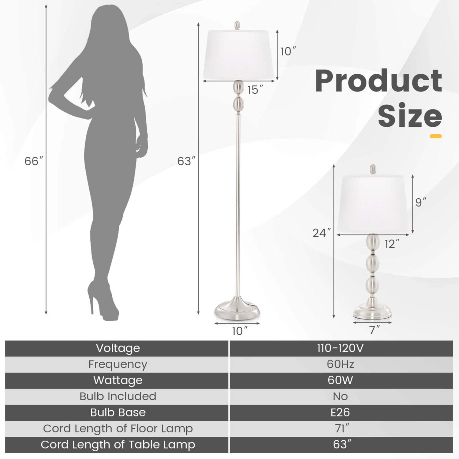 Costway 3 Pack Lamp Set Table & Floor Lamp with Weighted Base & Eye-Protecting Lamp Shade