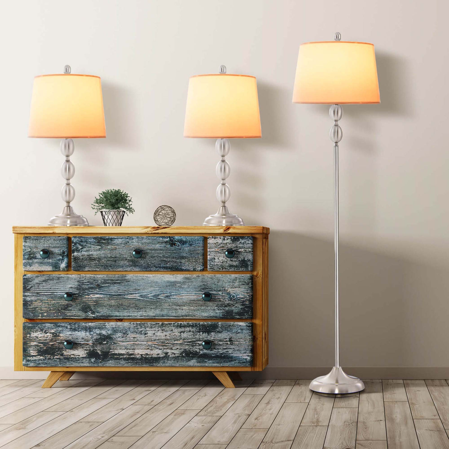 Costway 3 Pack Lamp Set Table & Floor Lamp with Weighted Base & Eye-Protecting Lamp Shade