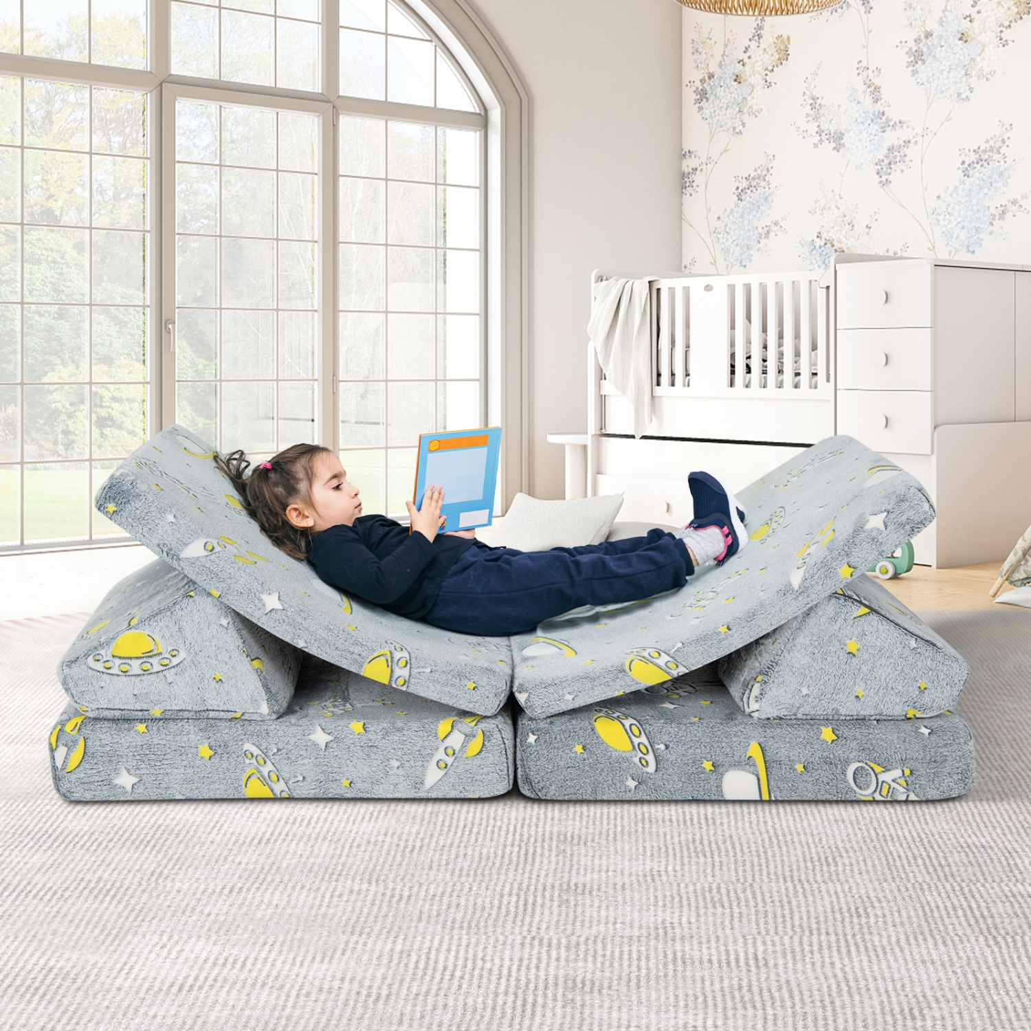 Ensemble de jeu modulaire en mousse avec housse pour jeune enfant Glow sofa pour enfants 6PCS de Costway