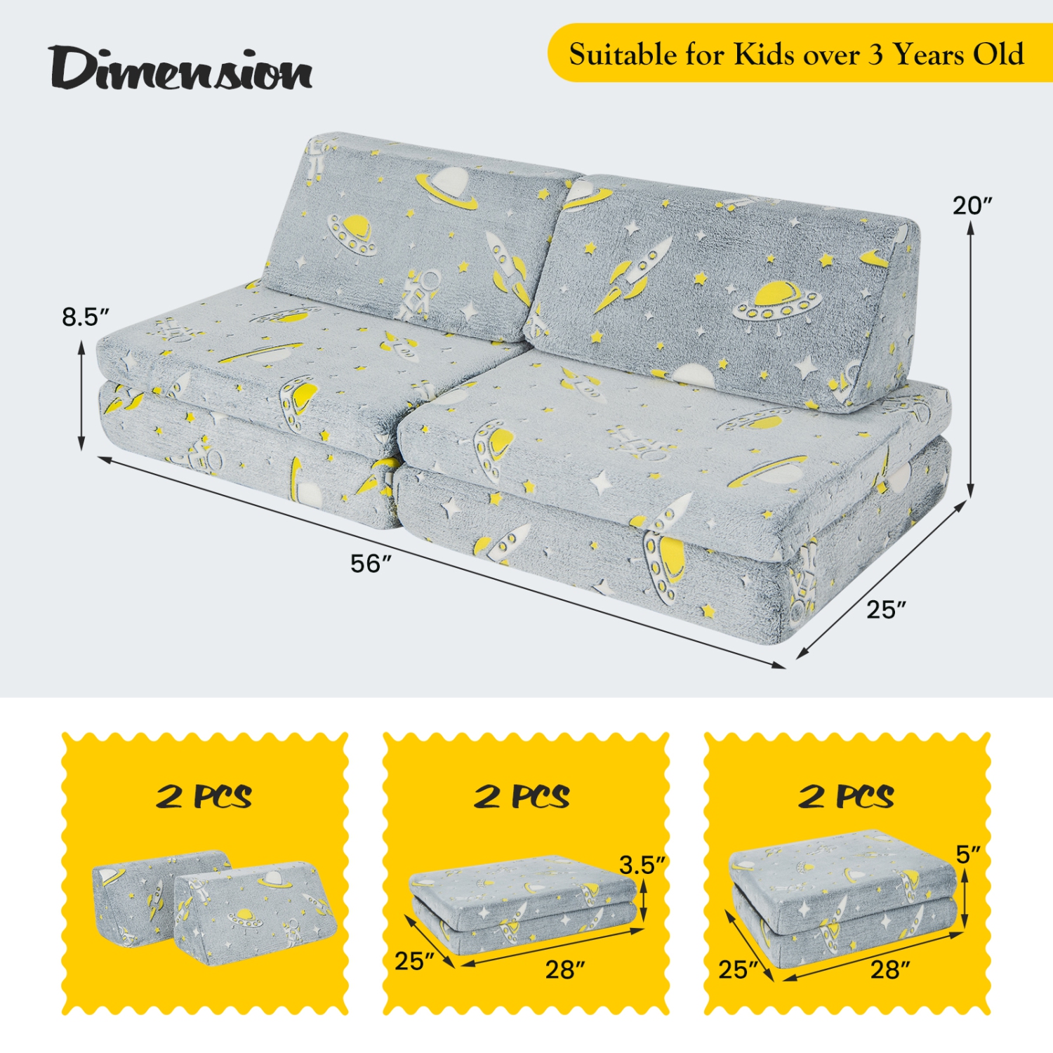 Ensemble de jeu modulaire en mousse avec housse pour jeune enfant Glow sofa pour enfants 6PCS de Costway