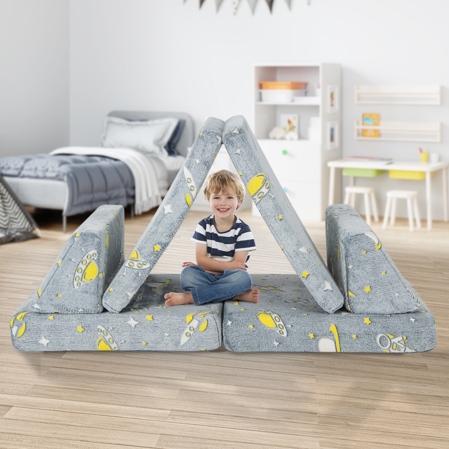 Ensemble de jeu modulaire en mousse avec housse pour jeune enfant Glow sofa pour enfants 6PCS de Costway