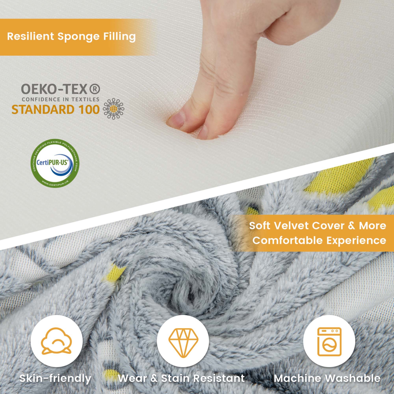 Canapé convertible pour enfant Couch Toddler Glow de Costway avec couvre-poufs et pochettes latérales