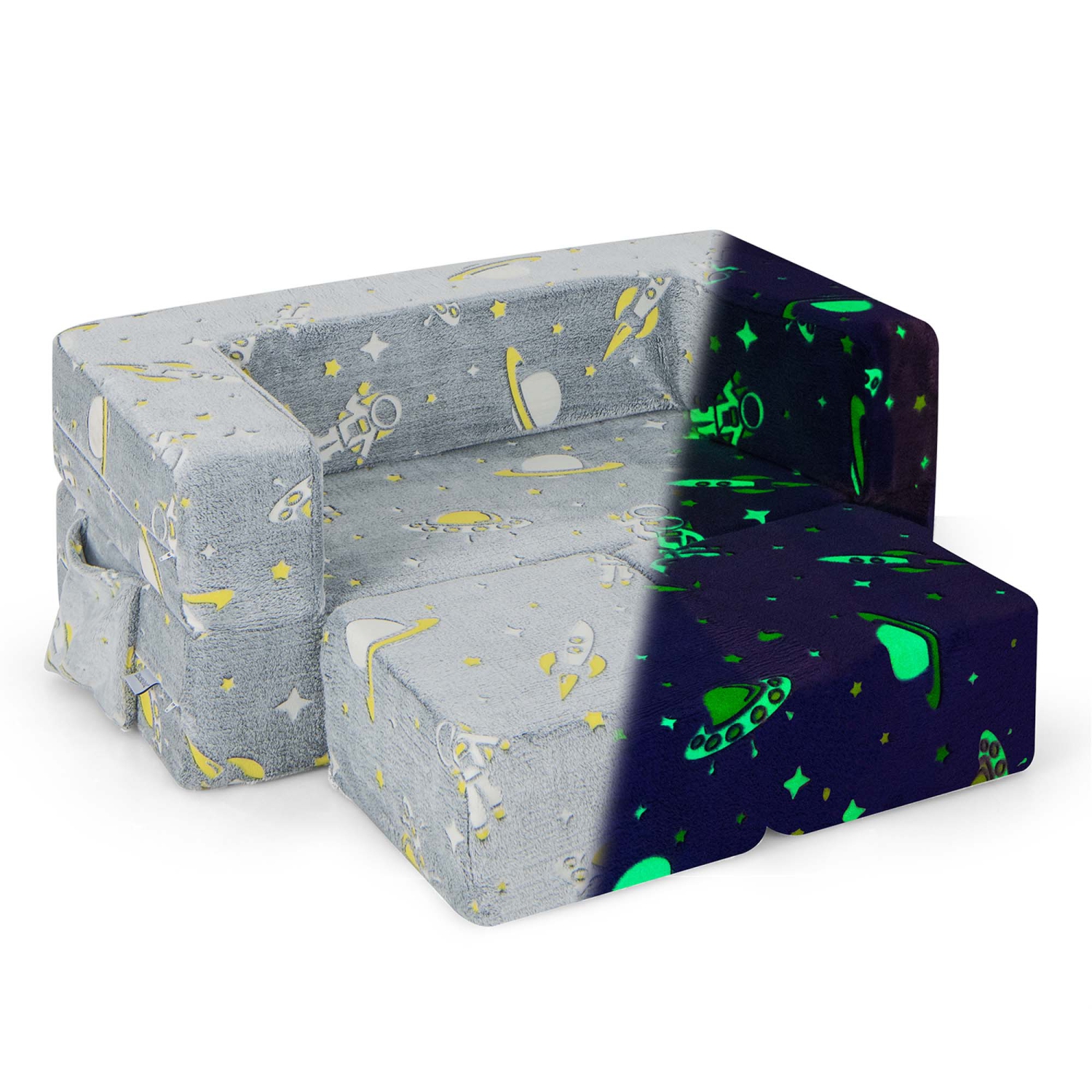 Canapé convertible pour enfant Couch Toddler Glow de Costway avec couvre-poufs et pochettes latérales